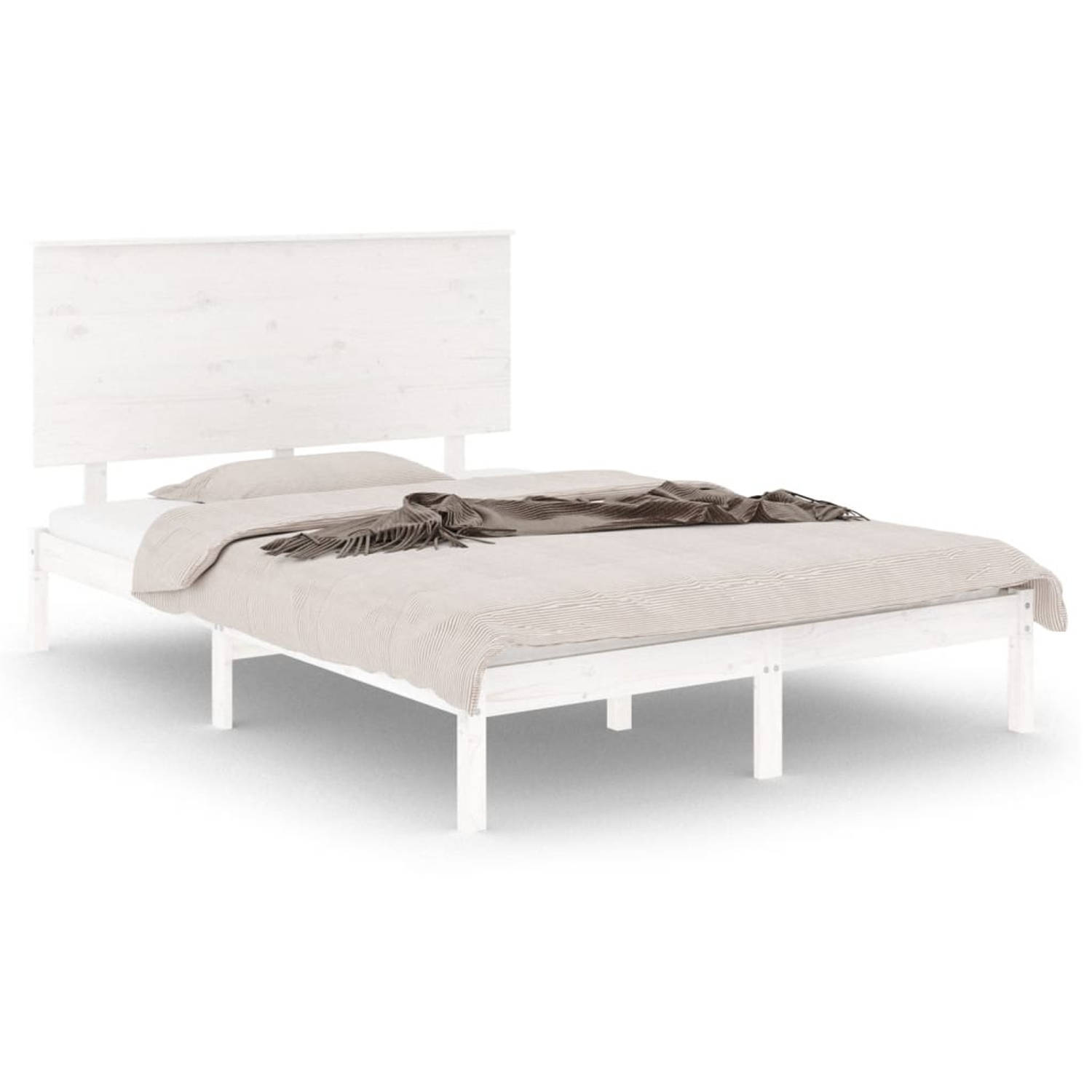 The Living Store Bedframe massief grenenhout wit 140x190 cm - Bedframe - Bedframes - Bed - Bedbodem - Ledikant - Bed Frame - Massief Houten Bedframe - Slaapmeubel - Tweepersoonsbed