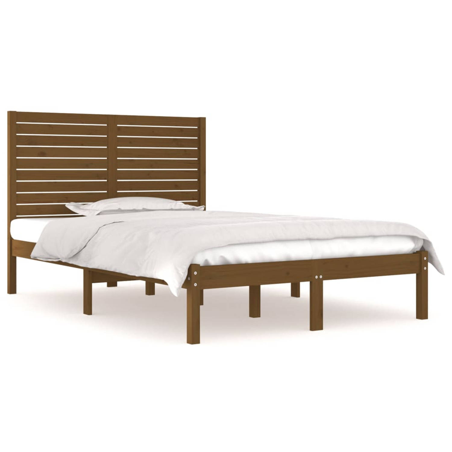 The Living Store Bedframe massief hout honingbruin 140x190 cm - Bedframe - Bedframes - Tweepersoonsbed - Bed - Bedombouw - Dubbel Bed - Frame - Bed Frame - Ledikant - Bedframe Met