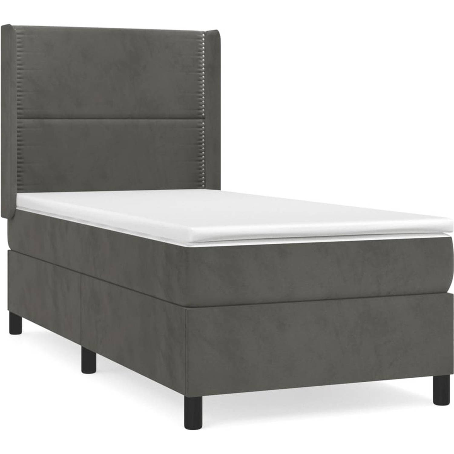 The Living Store Boxspringbed - Fluweel - Pocketvering - Middelharde ondersteuning - Huidvriendelijk topmatras - Donkergrijs - 203 x 83 x 118/128 cm - The Living Store