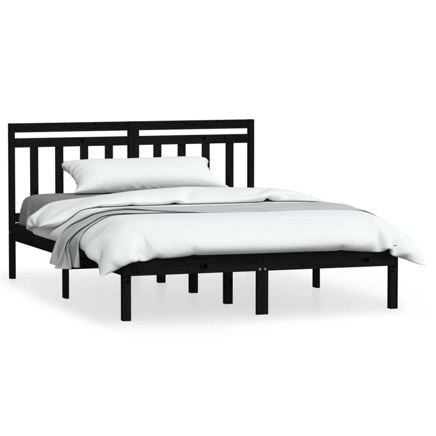 The Living Store Bedframe massief grenenhout zwart 140x190 cm - Bedframe - Bedframes - Tweepersoonsbed - Bed - Bedombouw - Dubbel Bed - Frame - Bed Frame - Ledikant - Bedframe Met