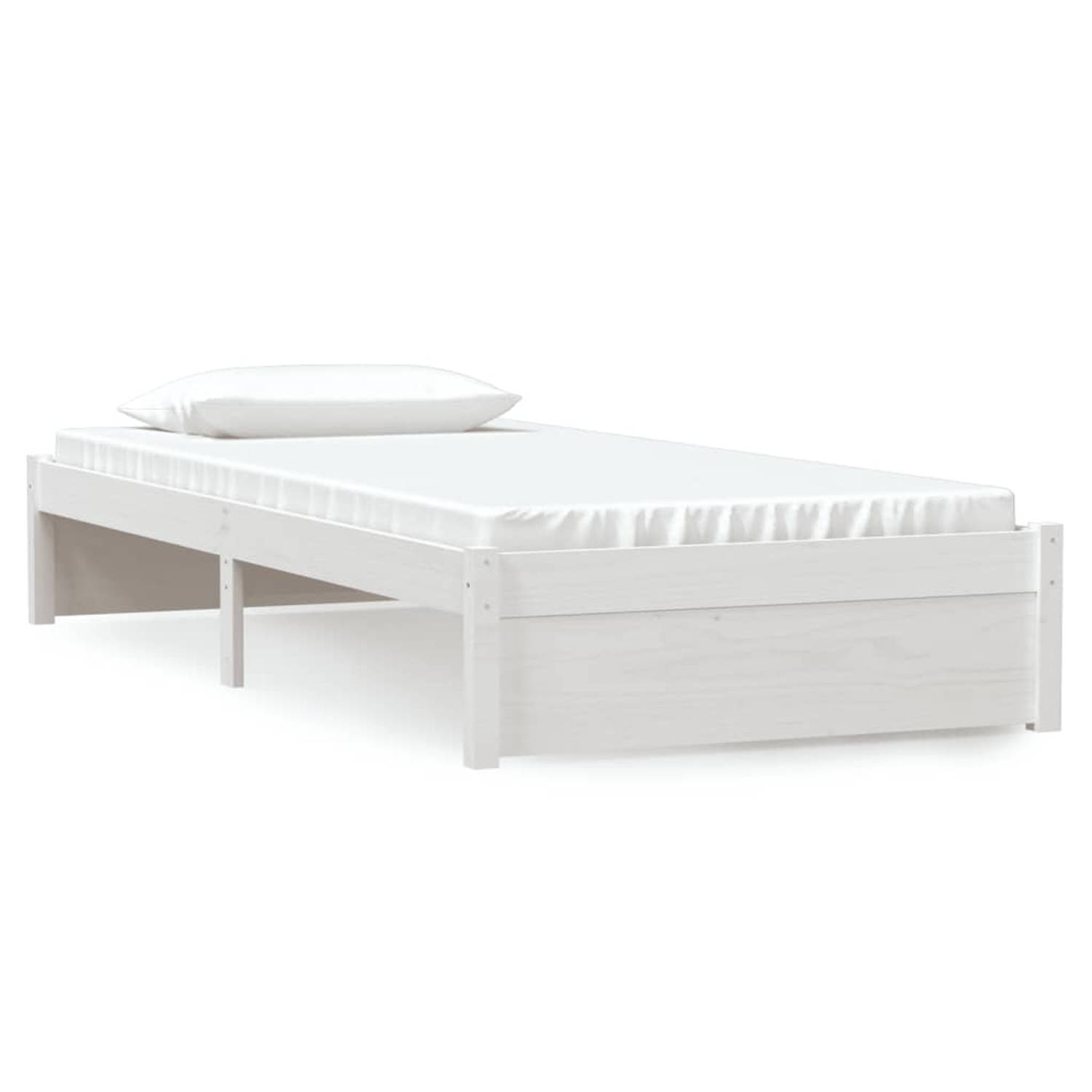 The Living Store Bedframe massief hout wit 90x200 cm - Bedframe - Bedframes - Bed - Bedbodem - Ledikant - Bed Frame - Massief Houten Bedframe - Slaapmeubel - Eenpersoonsbed - Bedde