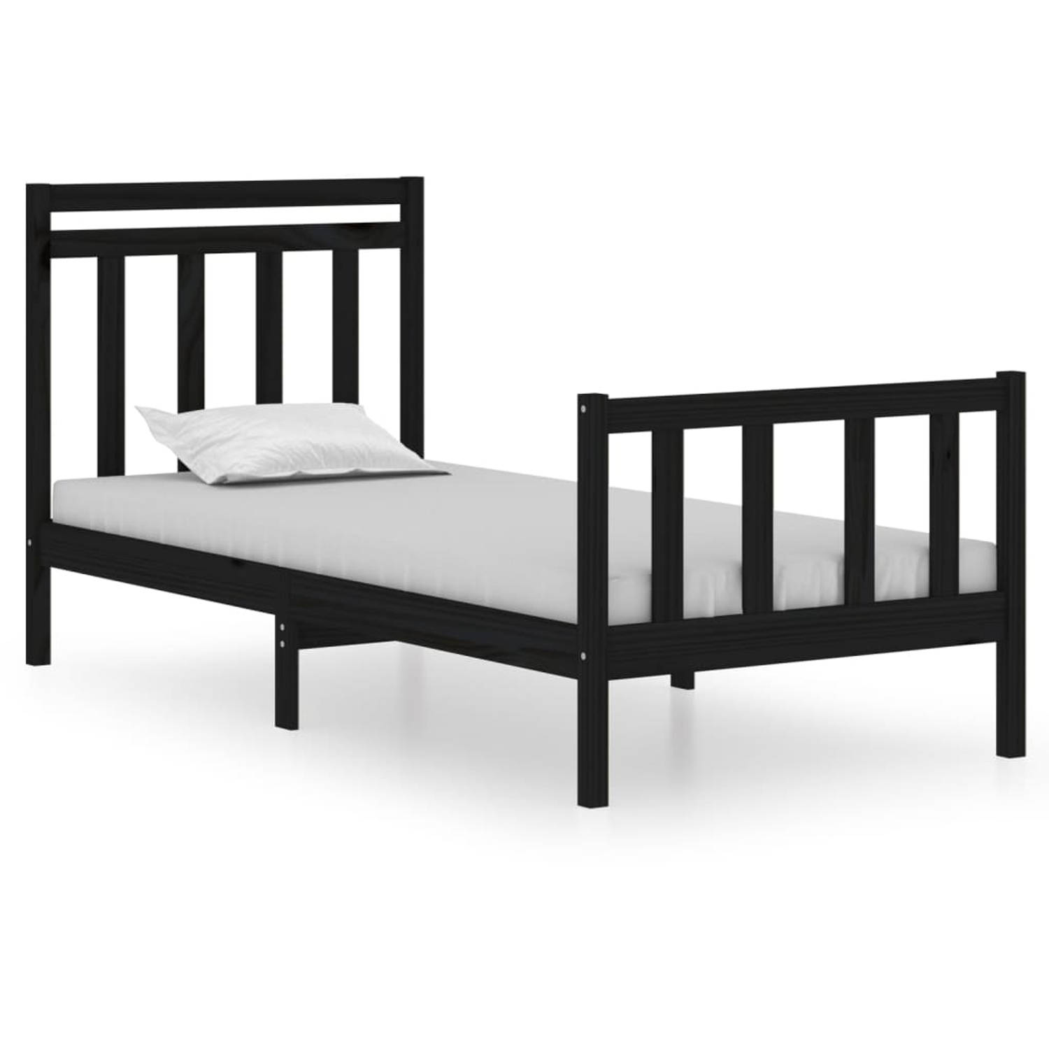 The Living Store Bedframe massief hout zwart 75x190 cm 2FT6 Small Single - Bedframe - Bedframes - Eenpersoonsbed - Bed - Bedombouw - Ledikant - Houten Bedframe - Eenpersoonsbedden