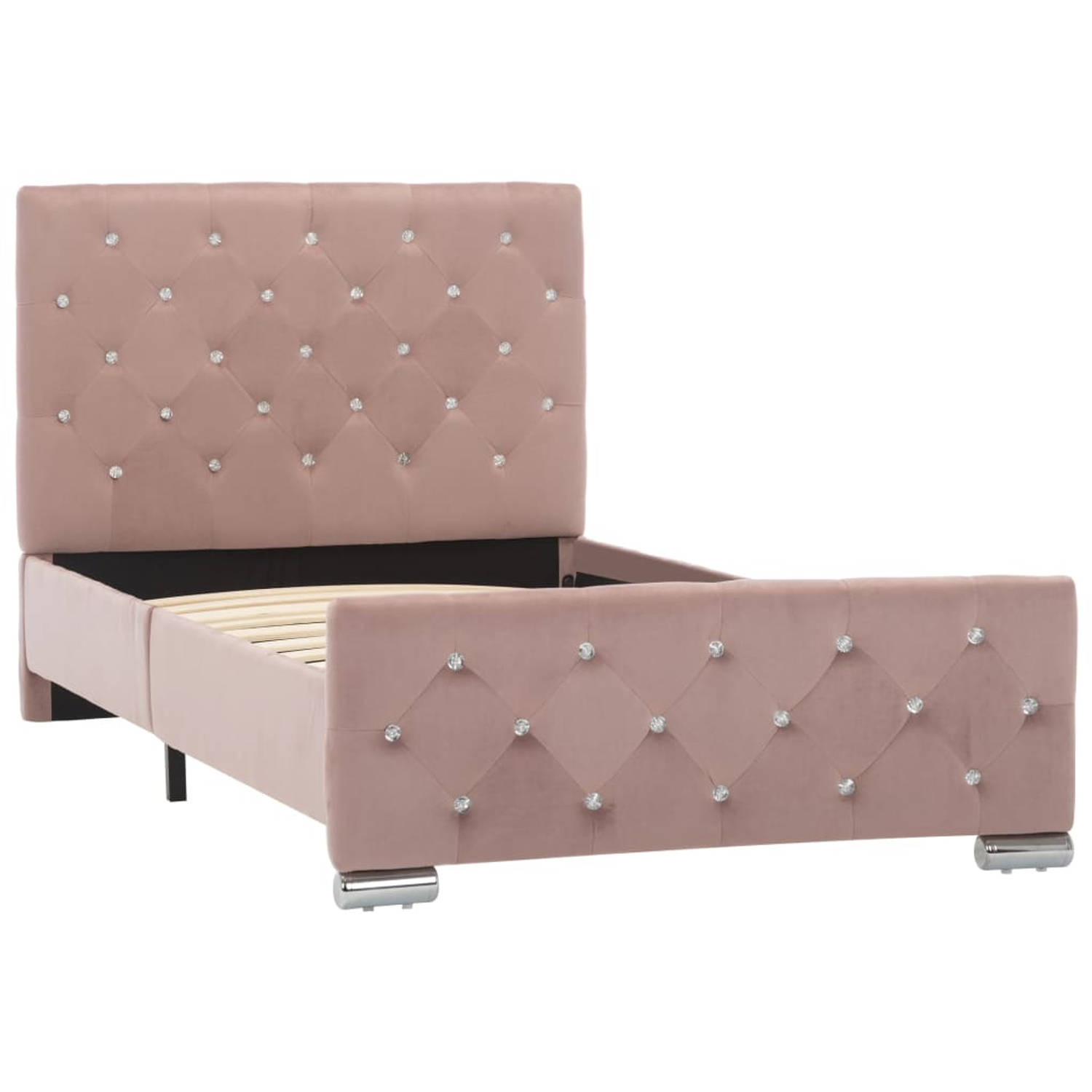 The Living Store Bedframe - Klassiek model van hout en staal - 90 x 200 cm - Inclusief duurzaam fluwelen bekleding - Kleur- roze