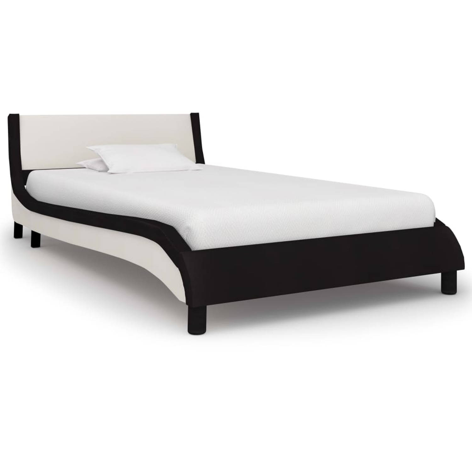 The Living Store Bedframe met LED kunstleer zwart en wit 90x200 cm - Bed