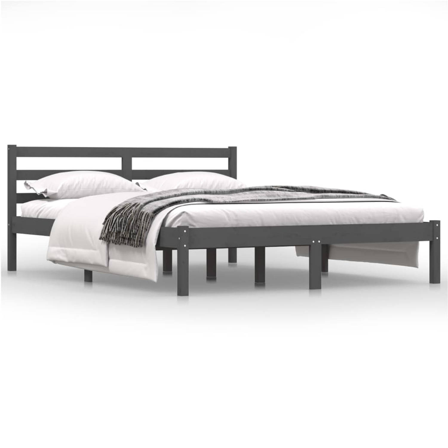 The Living Store Bedframe massief grenenhout grijs 140x190 cm - Bedframe - Bedframes - Bed - Bedbodem - Ledikant - Bed Frame - Massief Houten Bedframe - Slaapmeubel - Bedden - Bedb