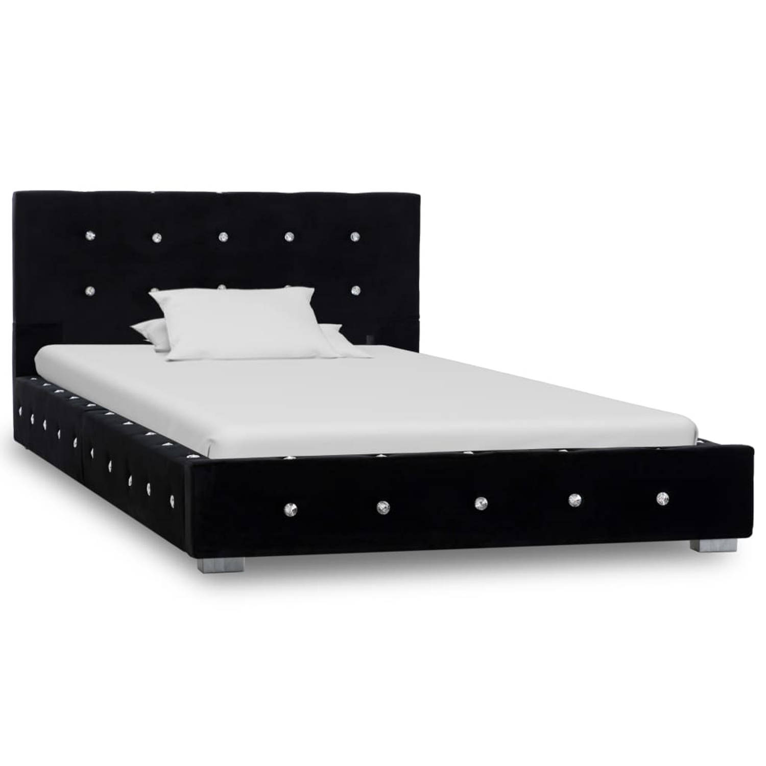 The Living Store Bed met matras fluweel zwart 90x200 cm - Bed