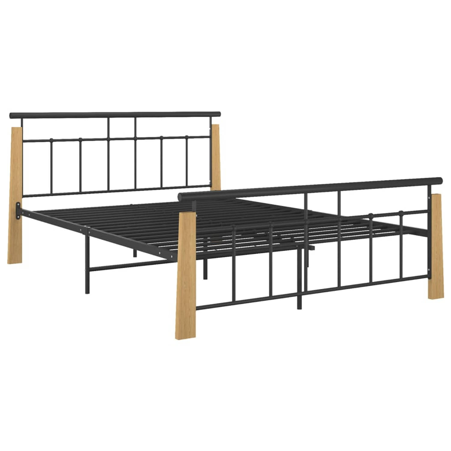 The Living Store Bedframe metaal en massief eikenhout 140x200 cm - Bedframe - Bedframe - Bed Frame - Bed Frames - Bed - Bedden - Metalen Bedframe - Metalen Bedframes - 2-persoonsbe