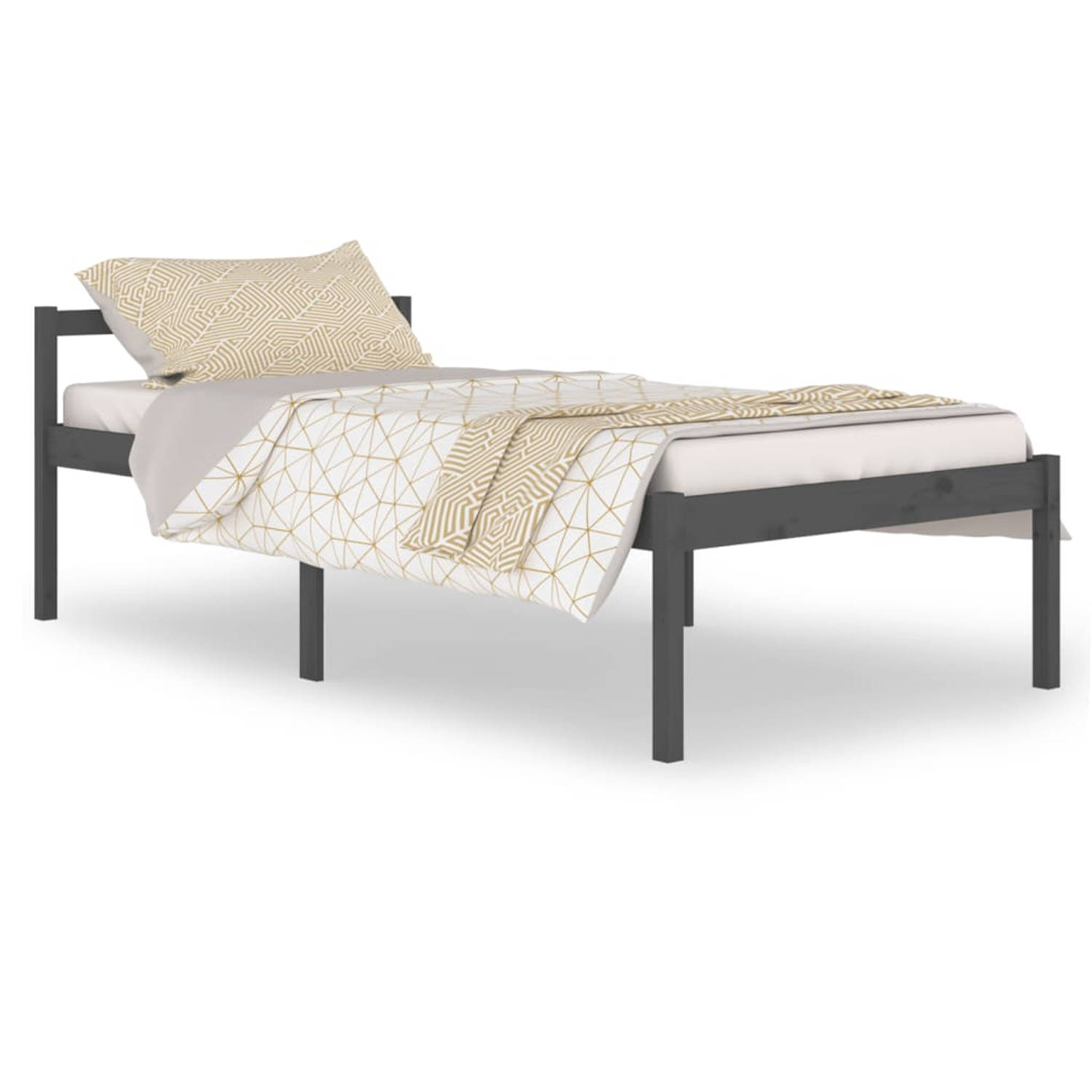 The Living Store Bedframe massief grenenhout grijs 100x200 cm - Bedframe - Bedframes - Bed - Bedbodem - Ledikant - Bed Frame - Massief Houten Bedframe - Slaapmeubel - Eenpersoonsbe