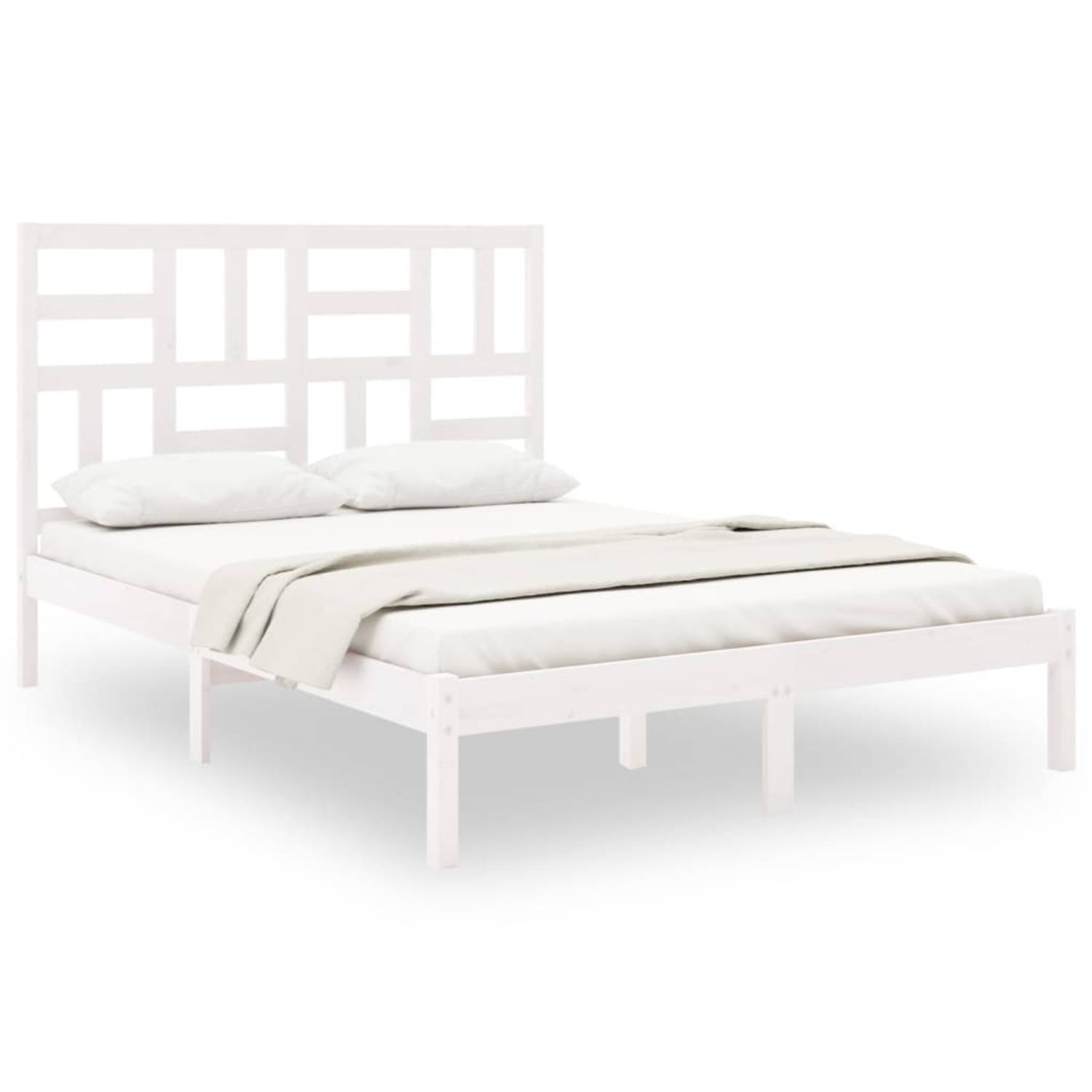 The Living Store Bedframe massief hout wit 140x190 cm - Bedframe - Bedframes - Bed - Bedbodem - Ledikant - Bed Frame - Massief Houten Bedframe - Slaapmeubel - Tweepersoonsbed - Bed