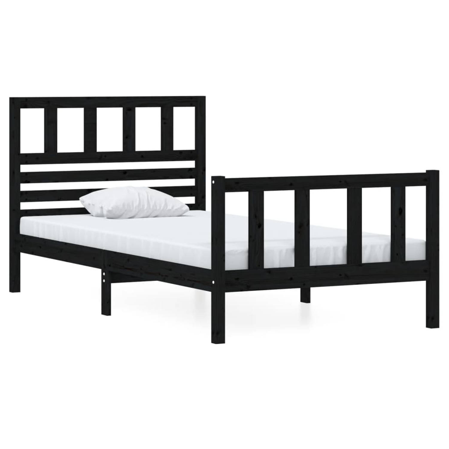The Living Store Bedframe massief hout zwart 90x200 cm - Bedframe - Bedframes - Eenpersoonsbed - Bed - Bedombouw - Frame - Bed Frame - Ledikant - Bedframe Met Hoofdeinde - Eenperso