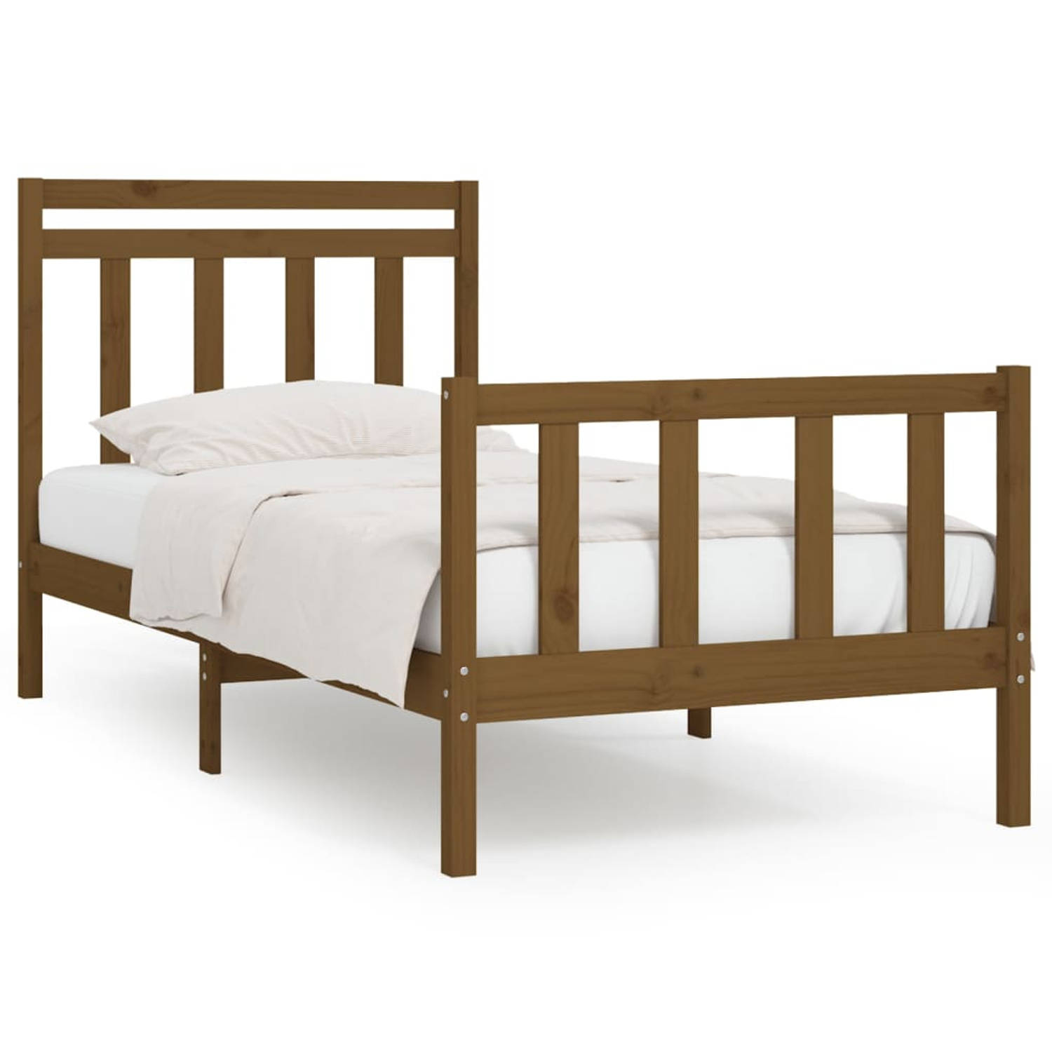 The Living Store Bedframe massief grenenhout honingbruin 90x200 cm - Bedframe - Bedframes - Massief Houten Bed - Eenpersoonsbed - Bed - Bedombouw - Enkel Bed - Frame - Bed Frame -