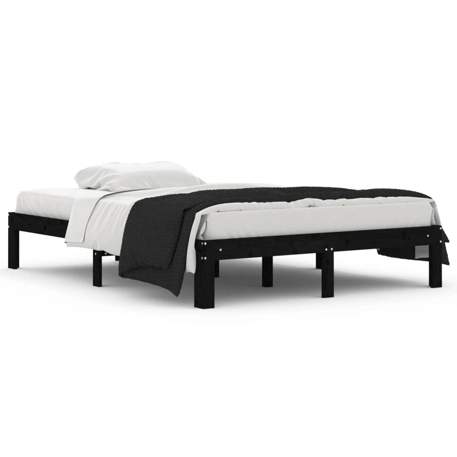 The Living Store Bedframe massief hout zwart 135x190 cm 4FT6 double - Bedframe - Bedframes - Bed - Bedbodem - Ledikant - Bed Frame - Massief Houten Bedframe - Slaapmeubel - Bedden