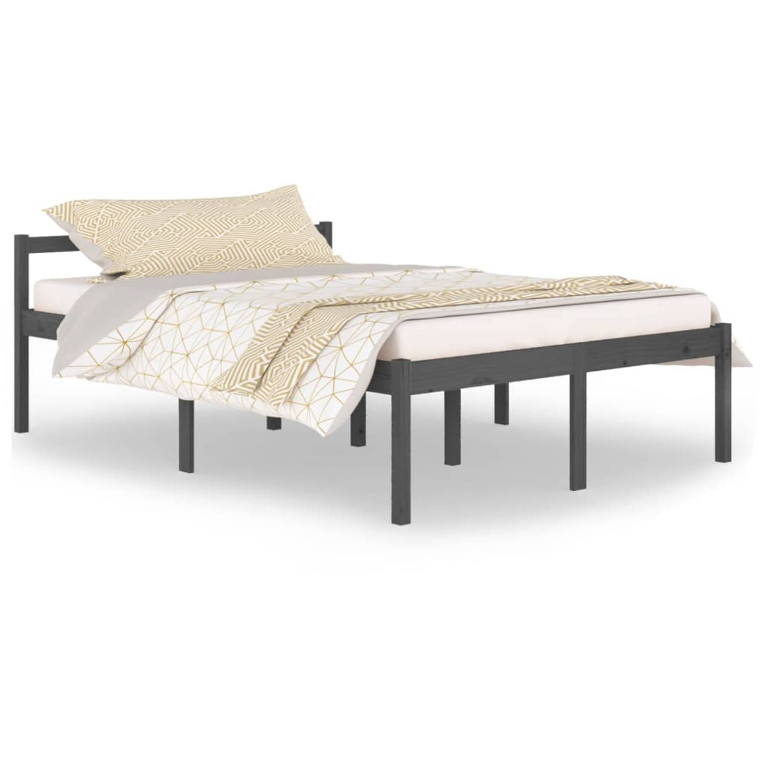 The Living Store Bedframe massief grenenhout grijs 140x200 cm - Bedframe - Bedframes - Bed - Bedbodem - Ledikant - Bed Frame - Massief Houten Bedframe - Slaapmeubel - Tweepersoonsb