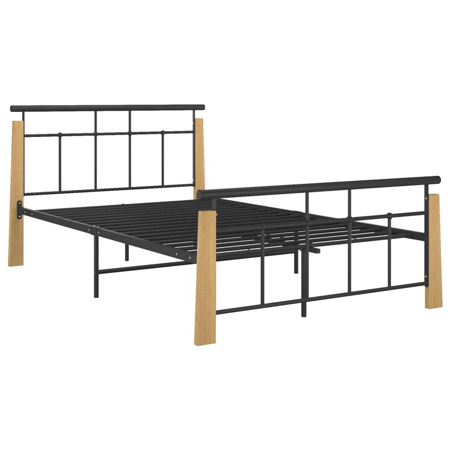 The Living Store Bedframe metaal en massief eikenhout 120x200 cm - Bedframe - Bedframe - Bed Frame - Bed Frames - Bed - Bedden - Metalen Bedframe - Metalen Bedframes - 2-persoonsbe