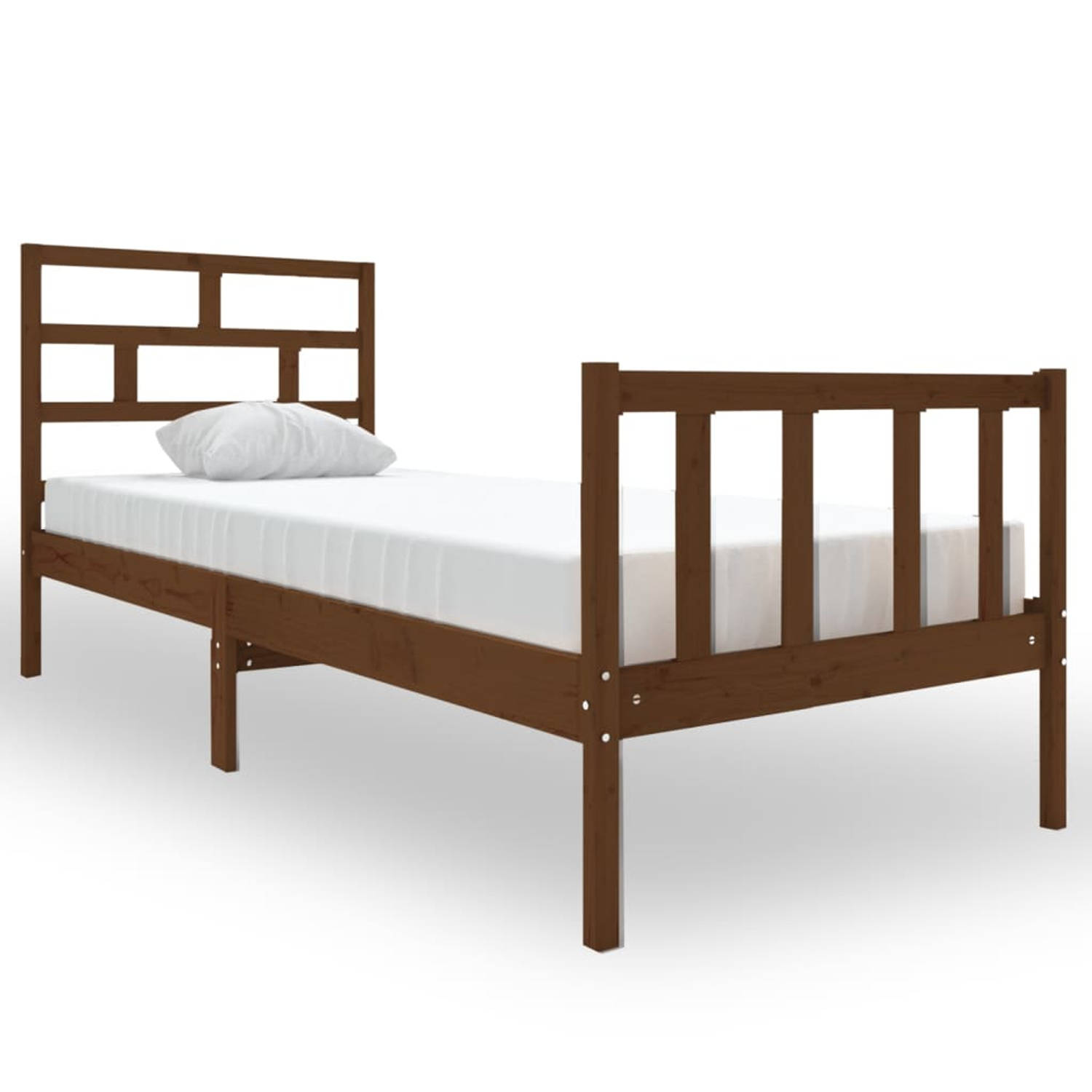 The Living Store Bedframe massief hout honingbruin 75x190 cm 2FT6 small single - Bedframe - Bedframes - Bed - Bedbodem - Ledikant - Bed Frame - Massief Houten Bedframe - Slaapmeube