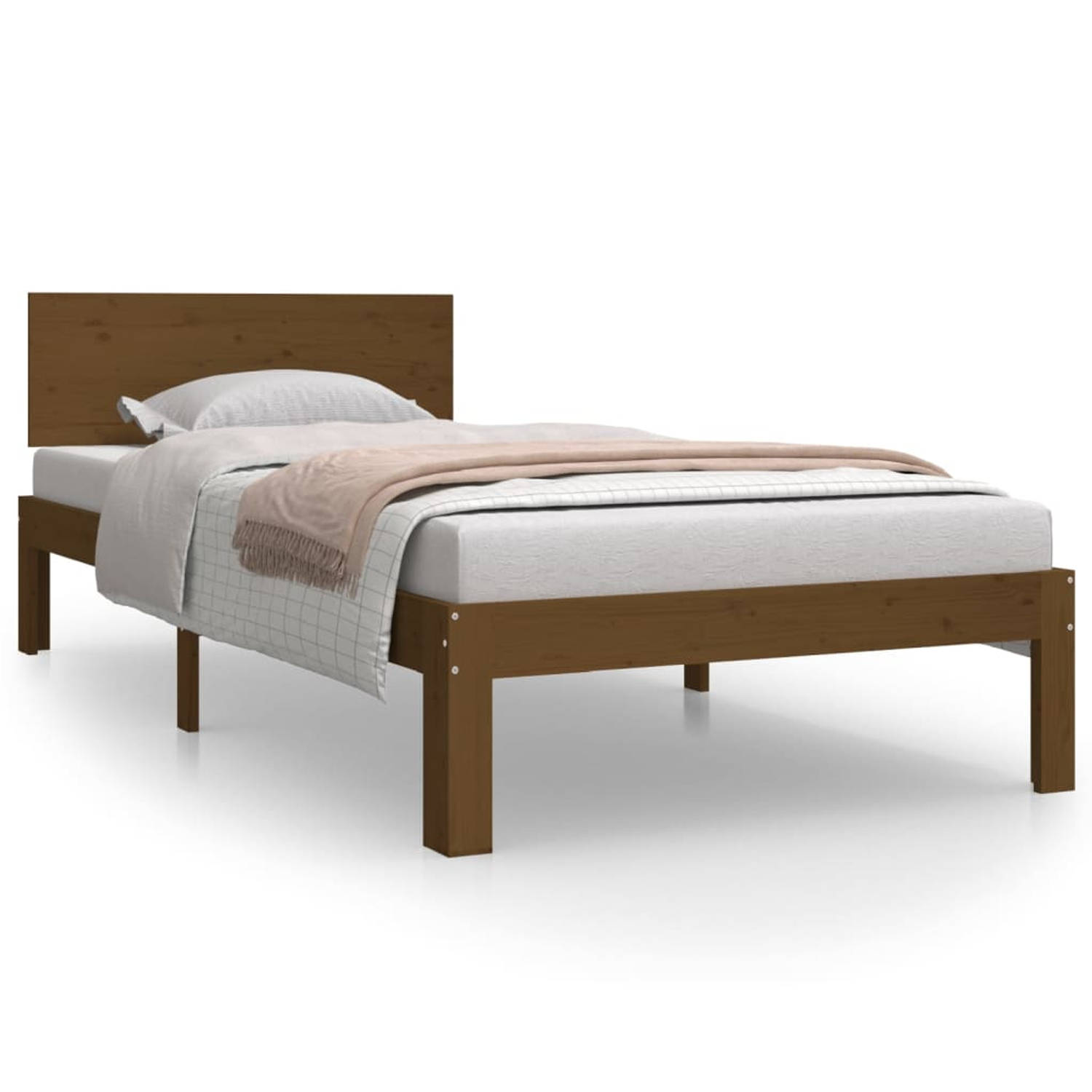 The Living Store Bedframe massief grenenhout honingbruin 90x200 cm - Bedframe - Bedframes - Bed - Bedbodem - Ledikant - Bed Frame - Massief Houten Bedframe - Slaapmeubel - Eenperso