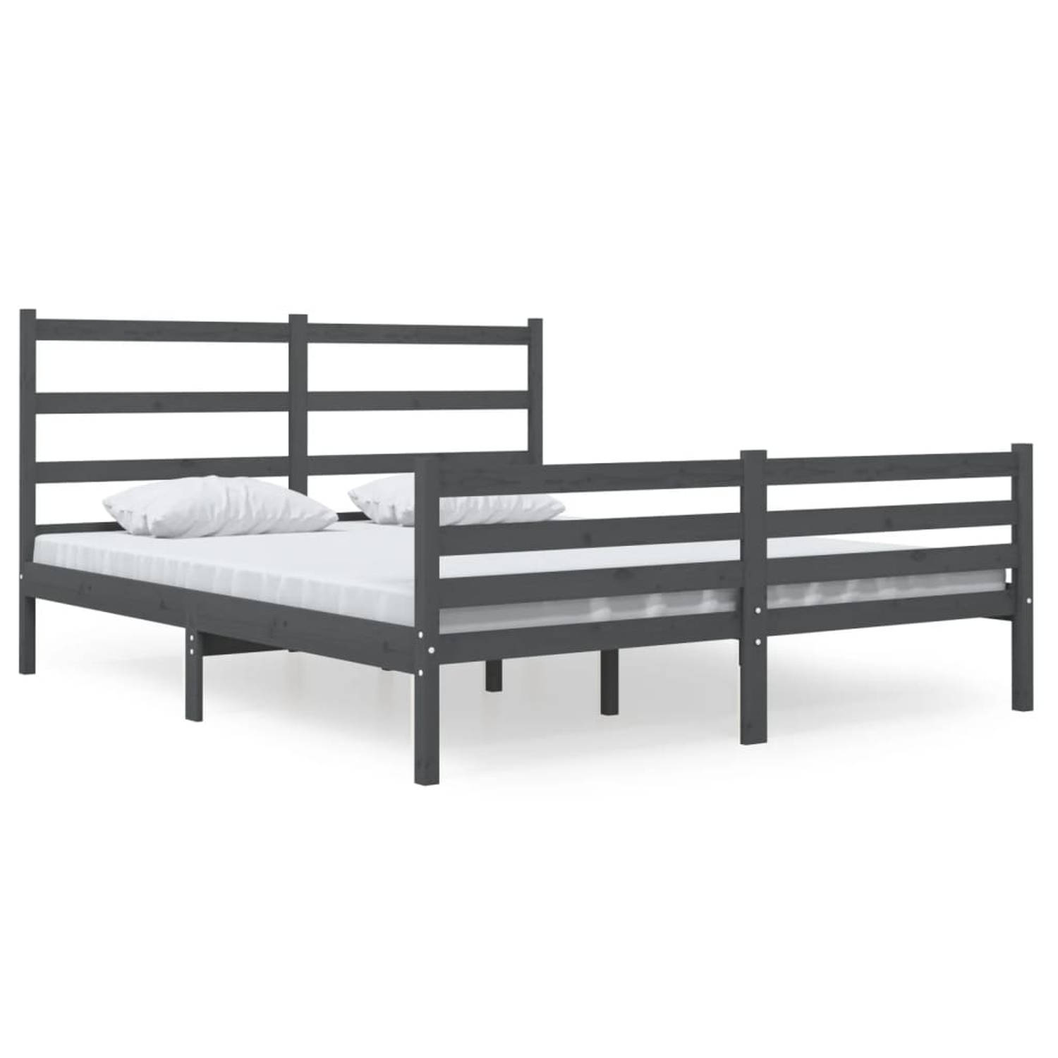 The Living Store Bedframe massief grenenhout grijs 135x190 cm 4FT6 Double - Bedframe - Bedframes - Tweepersoonsbed - Bed - Bedombouw - Dubbel Bed - Frame - Bed Frame - Ledikant - H