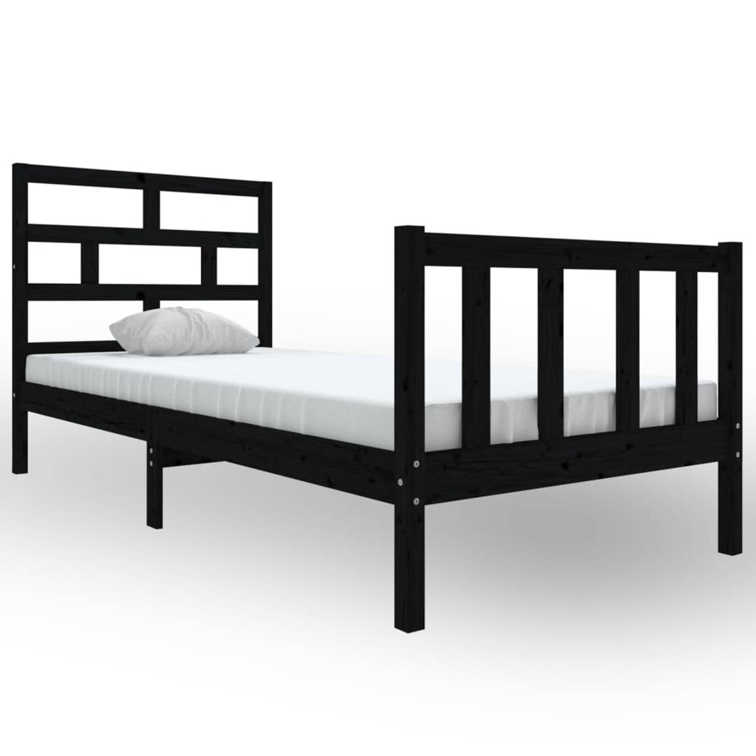 The Living Store Bedframe massief grenenhout zwart 100x200 cm - Bedframe - Bedframes - Bed - Bedbodem - Ledikant - Bed Frame - Massief Houten Bedframe - Slaapmeubel - Eenpersoonsbe