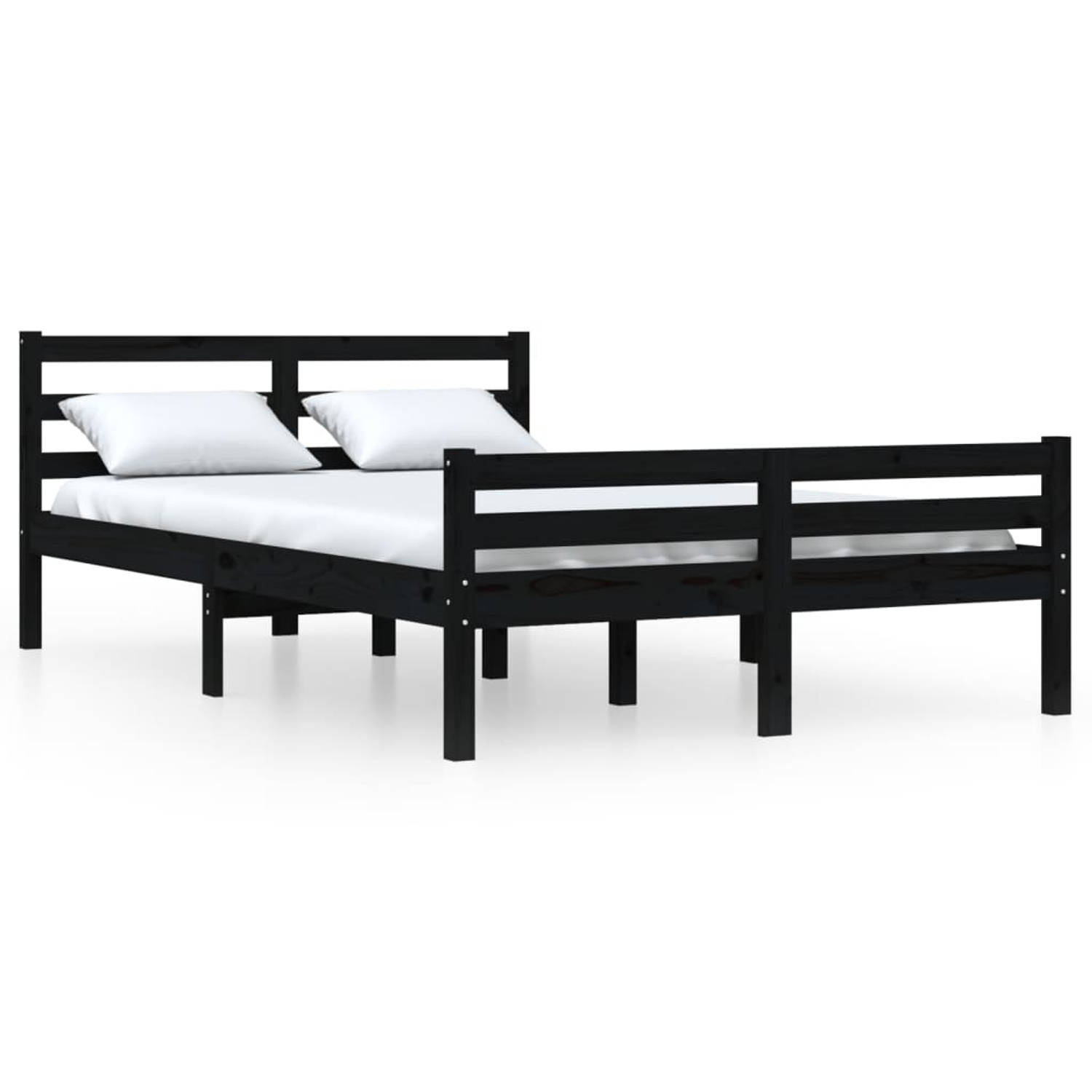 The Living Store Bedframe massief hout zwart 135x190 cm 4FT6 Double - Bedframe - Bedframes - Bed - Bedbodem - Ledikant - Bed Frame - Massief Houten Bedframe - Slaapmeubel - Tweeper