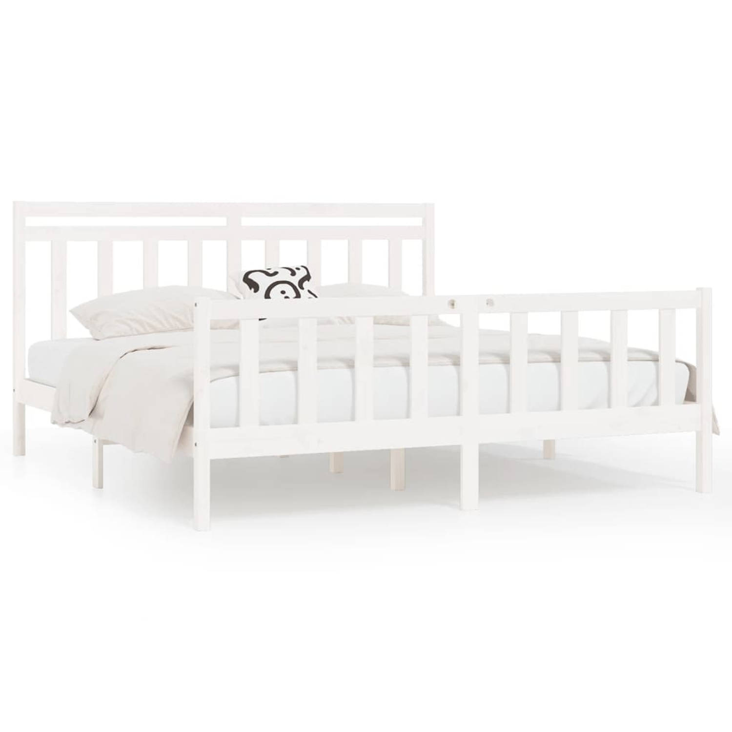 The Living Store Bedframe massief grenenhout wit 180x200 cm 6FT Super King - Bedframe - Bedframes - Massief Houten Bed - Tweepersoonsbed - Bed - Bedombouw - Dubbel Bed - Frame - Be