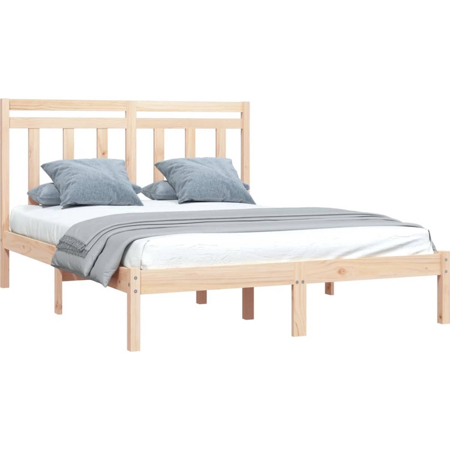 The Living Store Bedframe Grenenhout Massief - 195.5 x 145.5 x 31 cm - Geschikt voor 140 x 190 cm matras - Onbehandeld