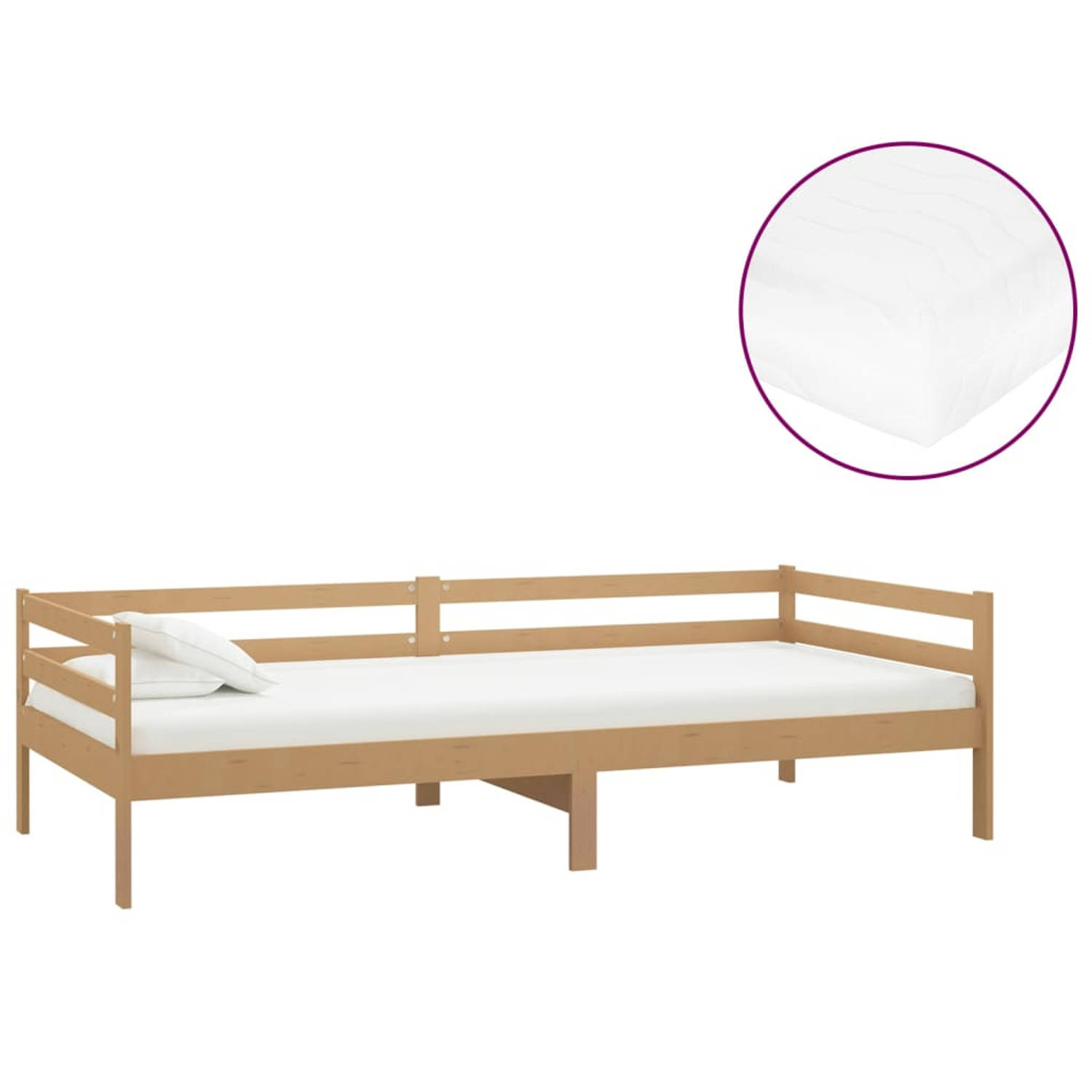 The Living Store Slaapbank met matras massief grenenhout honingbruin 90x200 cm - Bedbank - Bedbanken - Bed Bank - Bed Banken - Slaapbank - Slaapbanken - Slaap Bank - Slaap Banken -