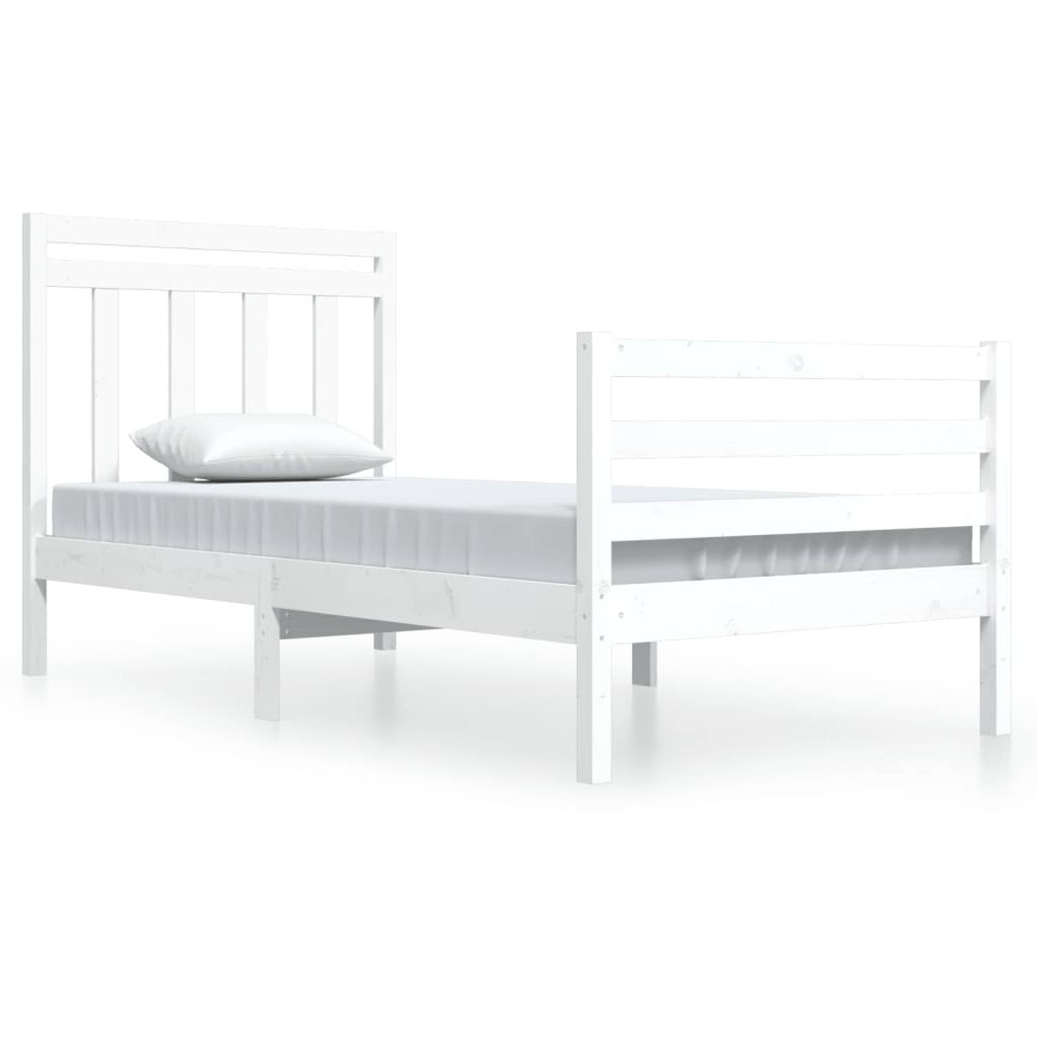 The Living Store Bedframe massief hout wit 90x200 cm - Bedframe - Bedframes - Eenpersoonsbed - Bed - Bedombouw - Ledikant - Houten Bedframe - Eenpersoonsbedden - Bedden - Bedombouw