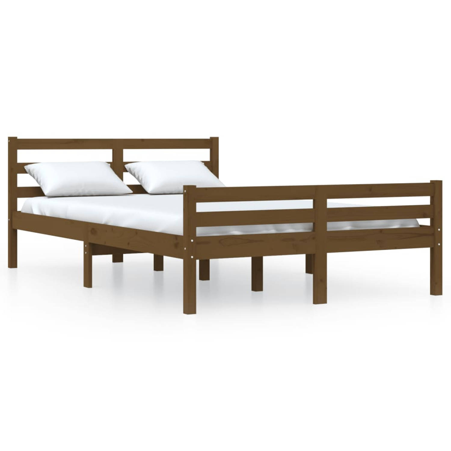 The Living Store Bedframe massief hout honingbruin 135x190 cm 4FT6 Double - Bedframe - Bedframes - Bed - Bedbodem - Ledikant - Bed Frame - Massief Houten Bedframe - Slaapmeubel - T