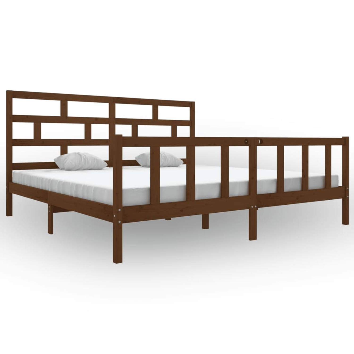 The Living Store Bedframe grenenhout honingbruin 180x200 cm 6FT Super King - Bedframe - Bedframes - Bed - Bedbodem - Ledikant - Bed Frame - Massief Houten Bedframe - Slaapmeubel -