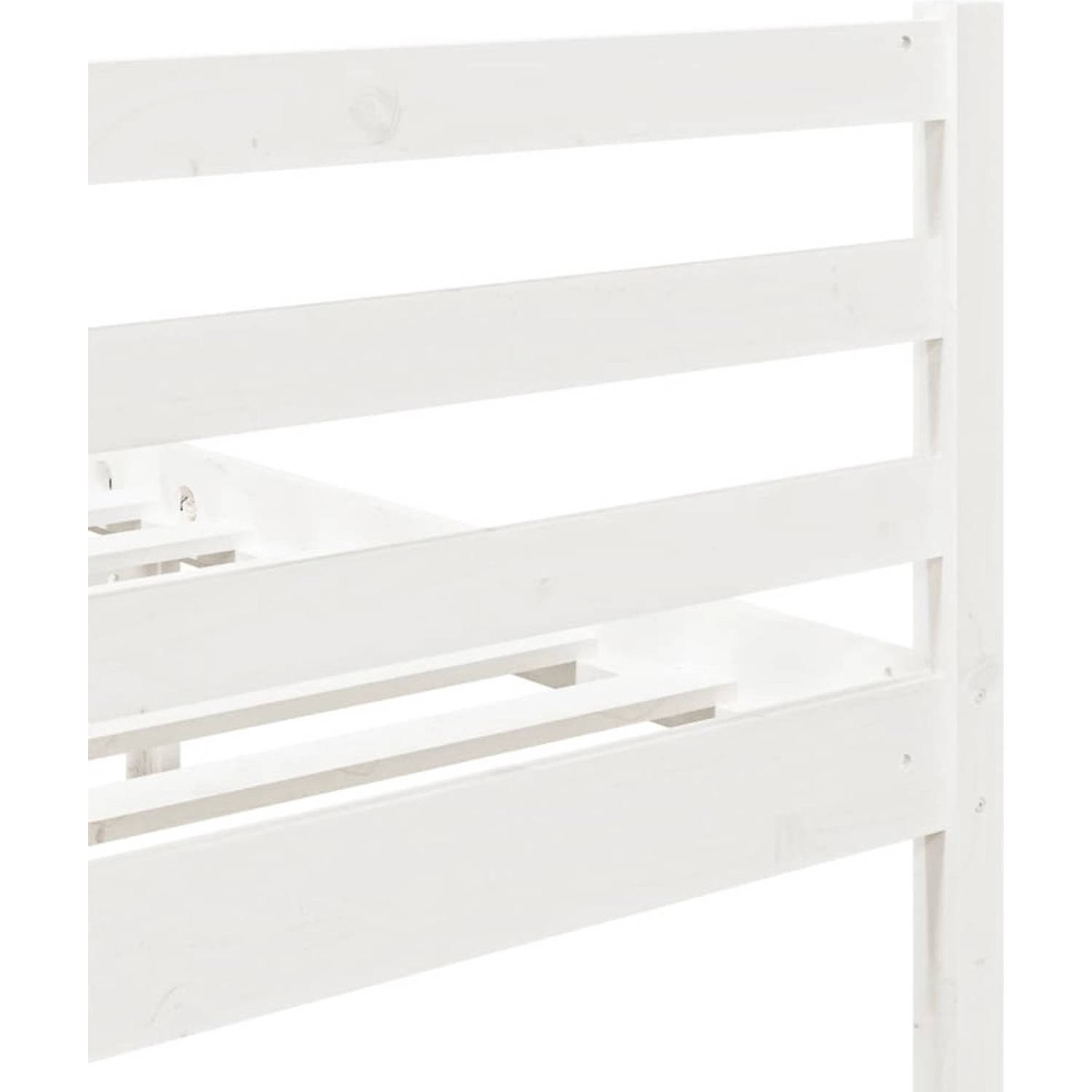 The Living Store Bedframe Grenenhout - Wit - 195.5 x 81 x 100 cm - Stevige lattenbodem - Geschikt voor 75 x 190 cm matras