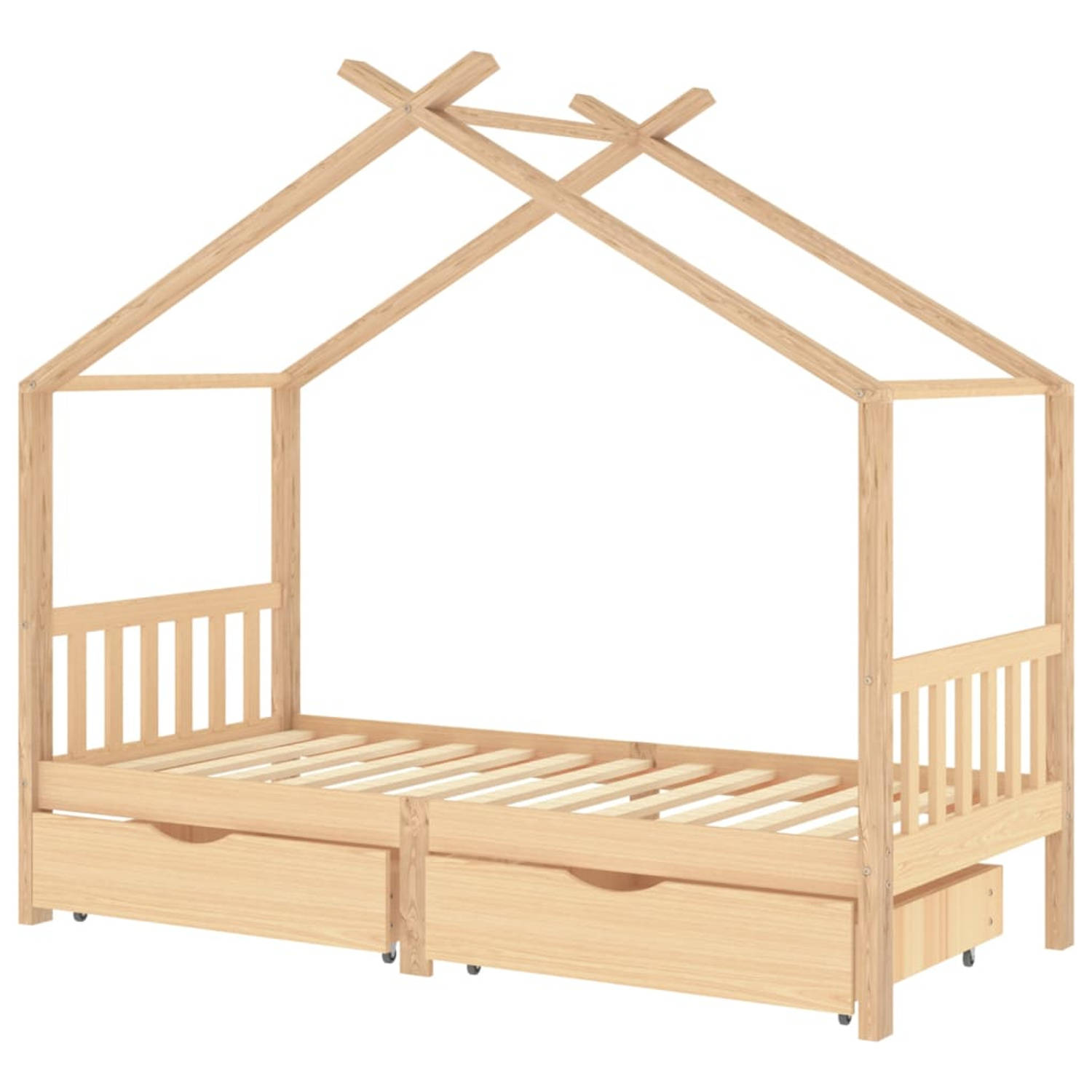 The Living Store Kinderbed boomhutstijl met lades - 206 x 97 x 190 cm - massief grenenhout - geschikt voor matras 90 x 200 cm - The Living Store