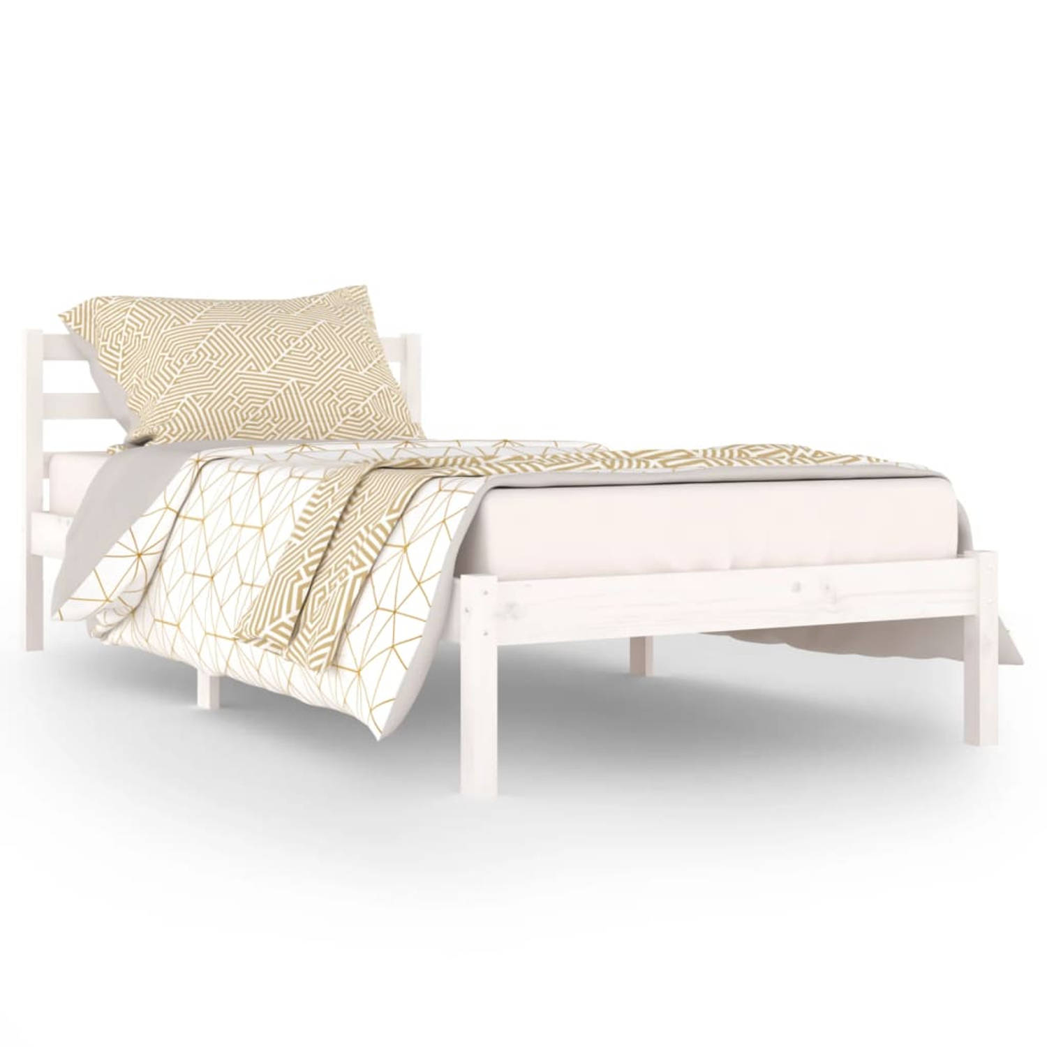 The Living Store Bedframe massief grenenhout wit 90x200 cm - Bedframe - Bedframes - Bed - Bedbodem - Ledikant - Bed Frame - Massief Houten Bedframe - Slaapmeubel - Bedden - Bedbode