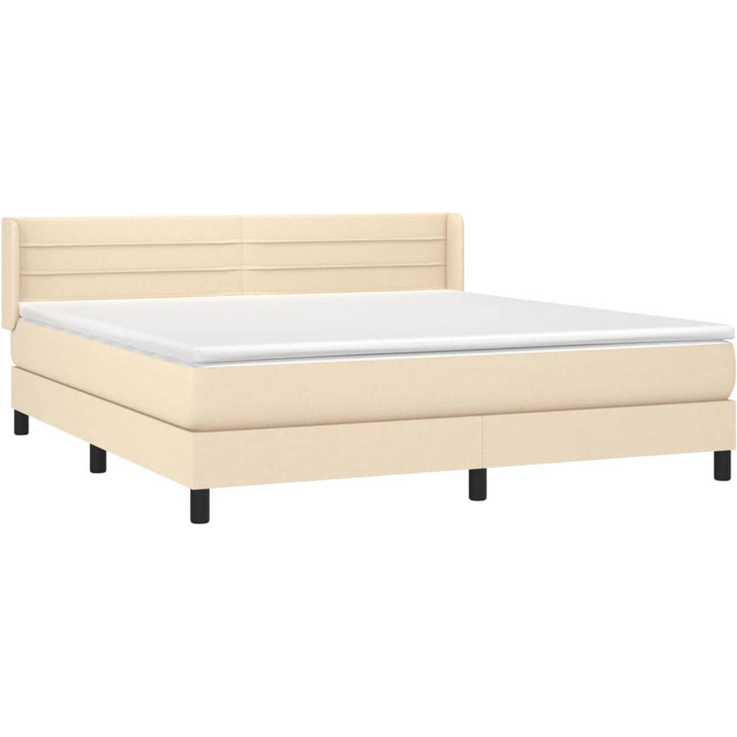 The Living Store Boxspring Bed - Crème - 203x183x78/88cm - Duurzaam materiaal - praktisch hoofdbord - comfortabele ondersteuning - pocketvering matras - middelharde ondersteuning -