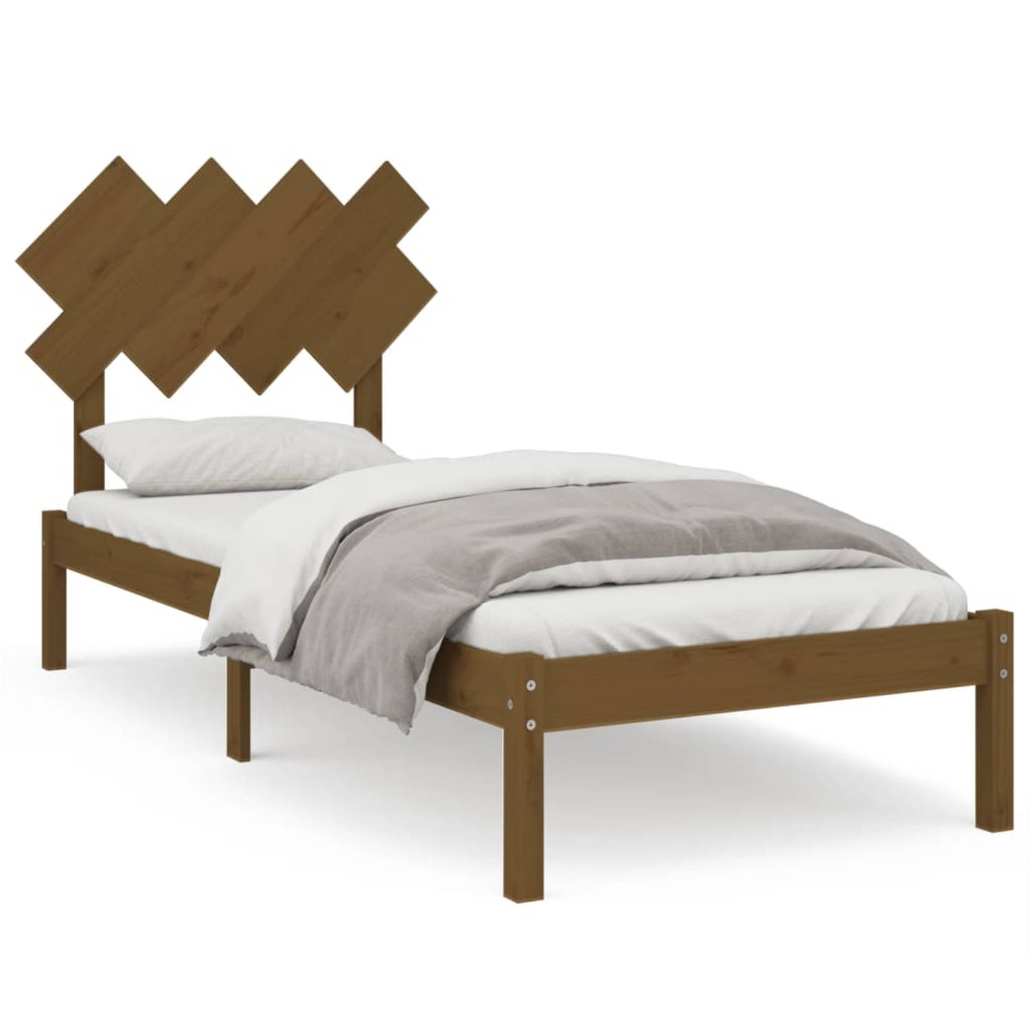The Living Store Bedframe massief hout honingbruin 90x200 cm - Bedframe - Bedframes - Bed - Bedbodem - Ledikant - Bed Frame - Massief Houten Bedframe - Slaapmeubel - Eenpersoonsbed