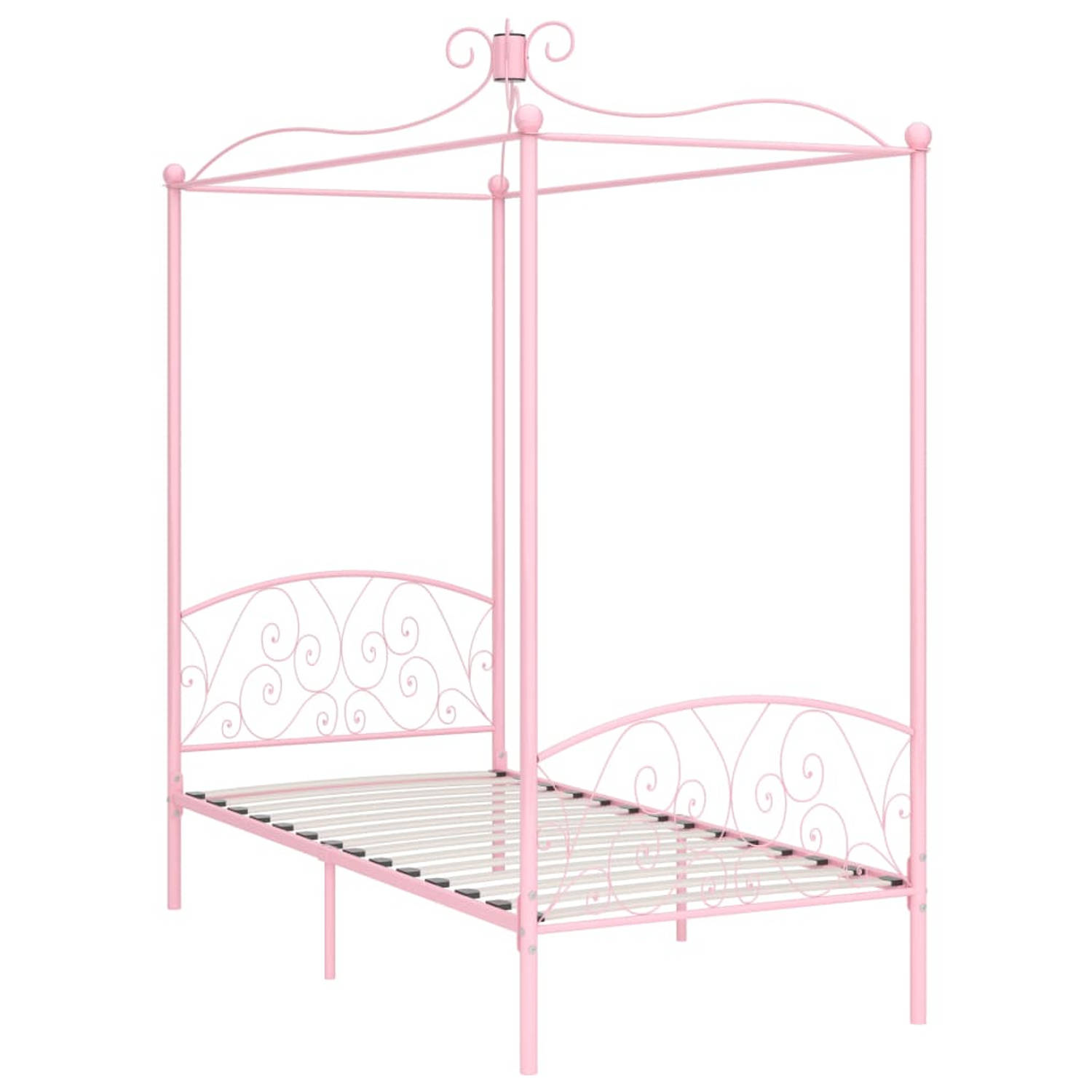 The Living Store Hemelbedframe metaal roze 90x200 cm - Bed
