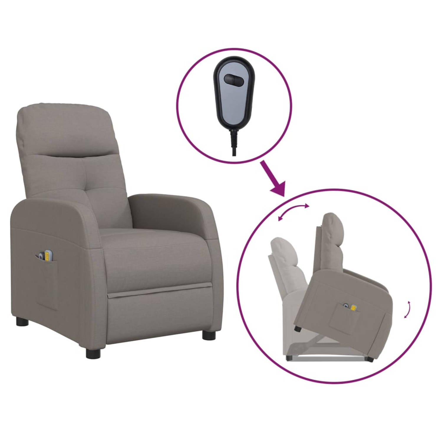 The Living Store Sta-op-massagestoel stof taupe - Fauteuil