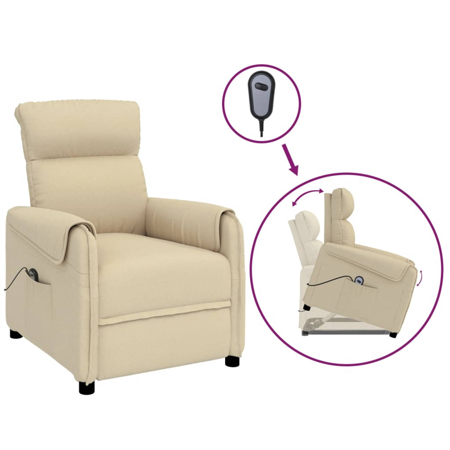 The Living Store Sta-op-stoel - Comfortabel en verstelbaar - Duurzaam materiaal - Heffunctie - Handig ontwerp - Dik gevoerde zitting - Crème (71x95x95 cm)