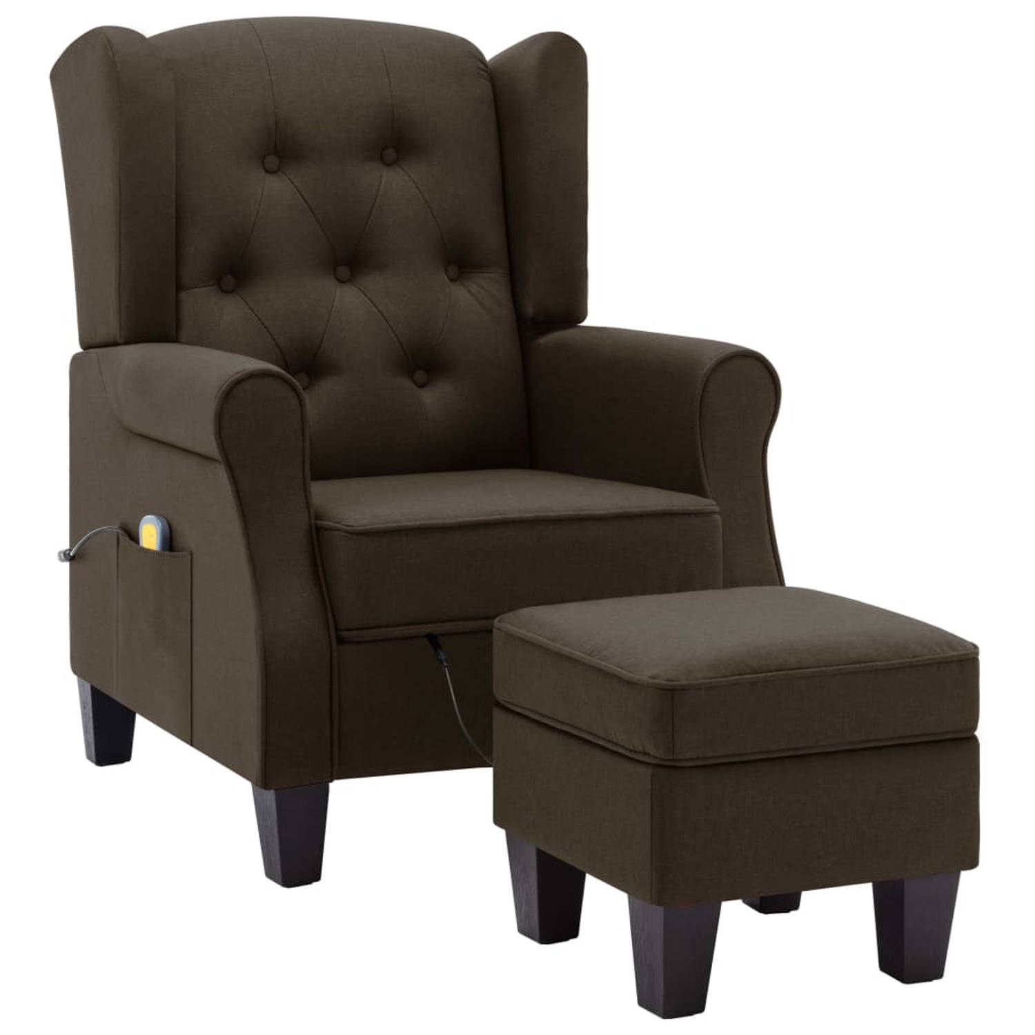 The Living Store Massagestoel met voetenbankje stof bruin - Fauteuil