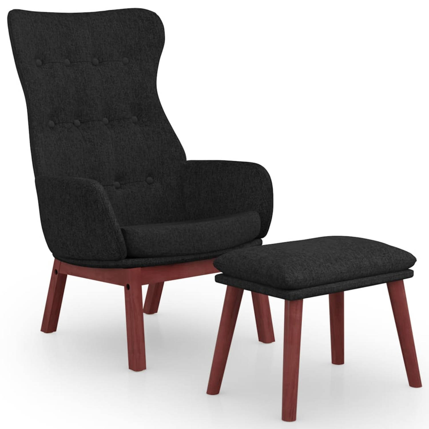 The Living Store Relaxstoel met voetenbank stof zwart - Fauteuil