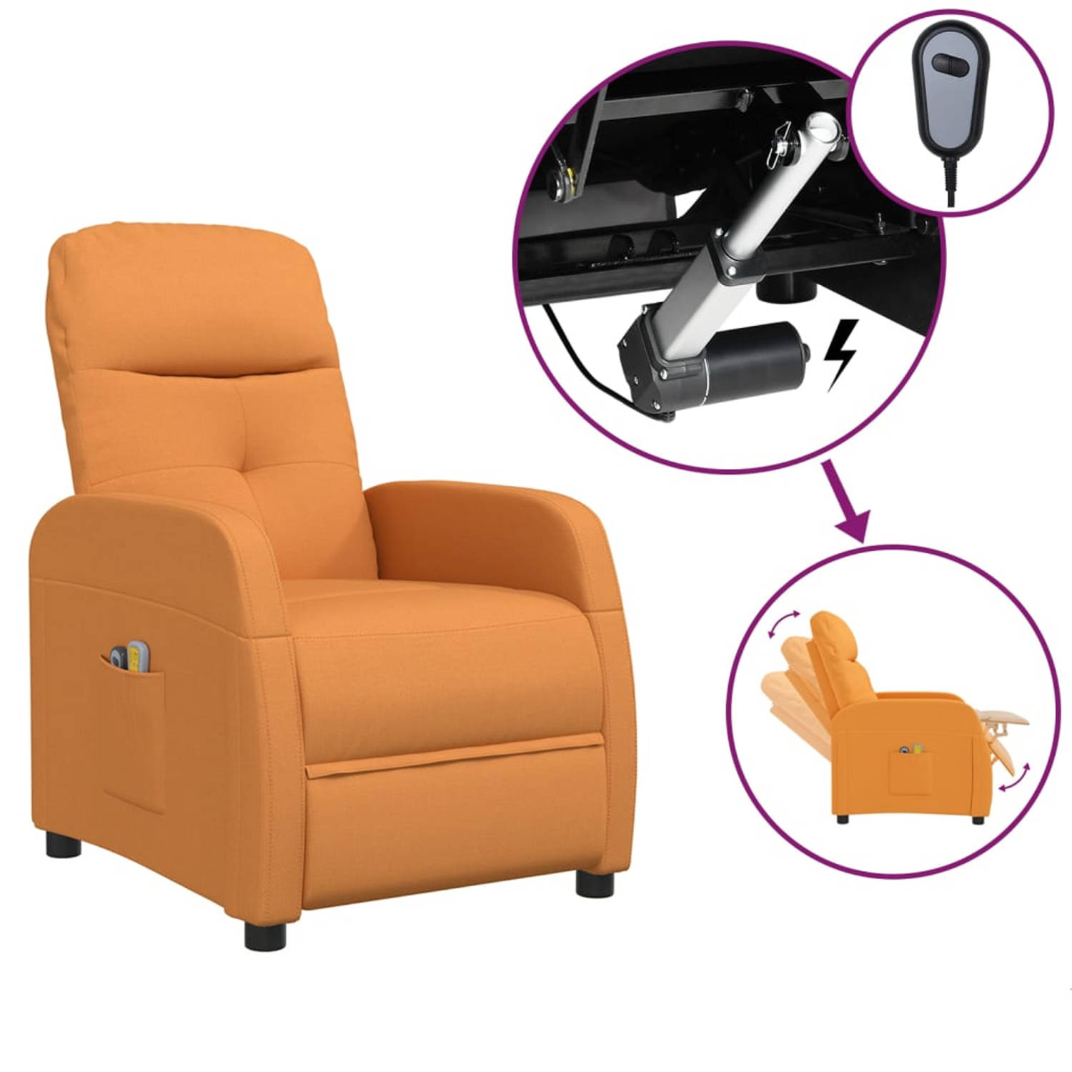 The Living Store Massagestoel elektrisch stof geel - Fauteuil