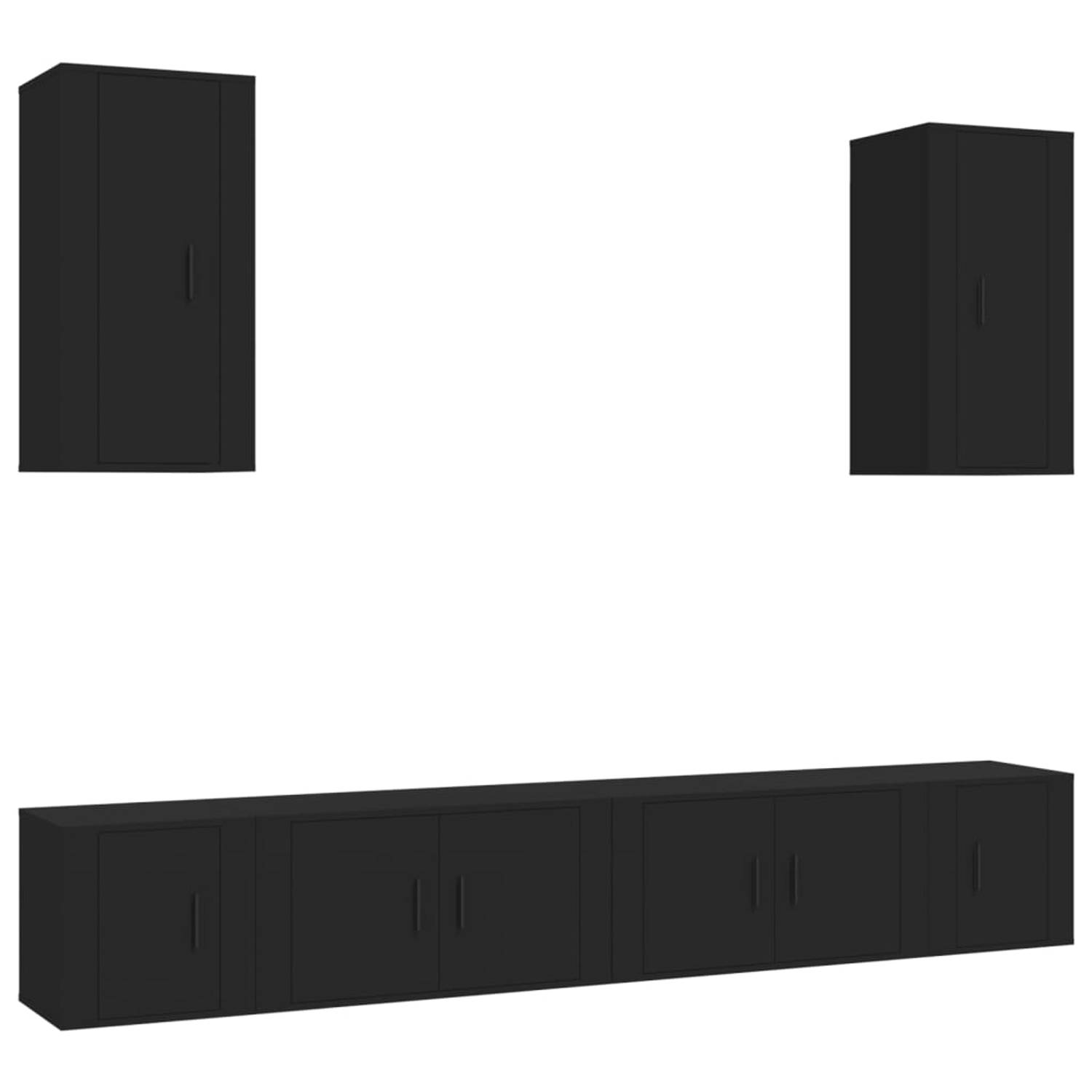 The Living Store Tv-meubelset - klassiek - hout - zwart - 80x34.5x40 cm en 40x34.5x40 cm en 40x34.5x80 cm - wandgemonteerd