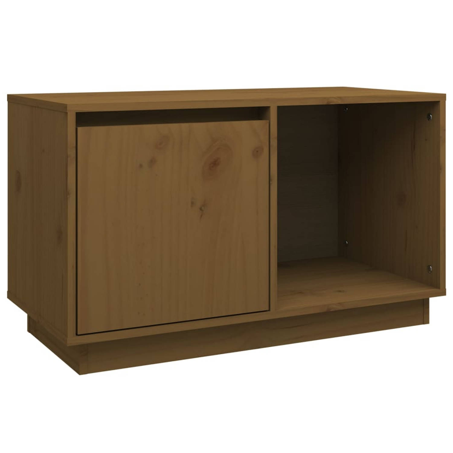 The Living Store TV-meubel Massief Grenenhout - Honingbruin 74x35x44cm - Opbergruimte - Weergavefunctie - Flexibele deurinstallatie