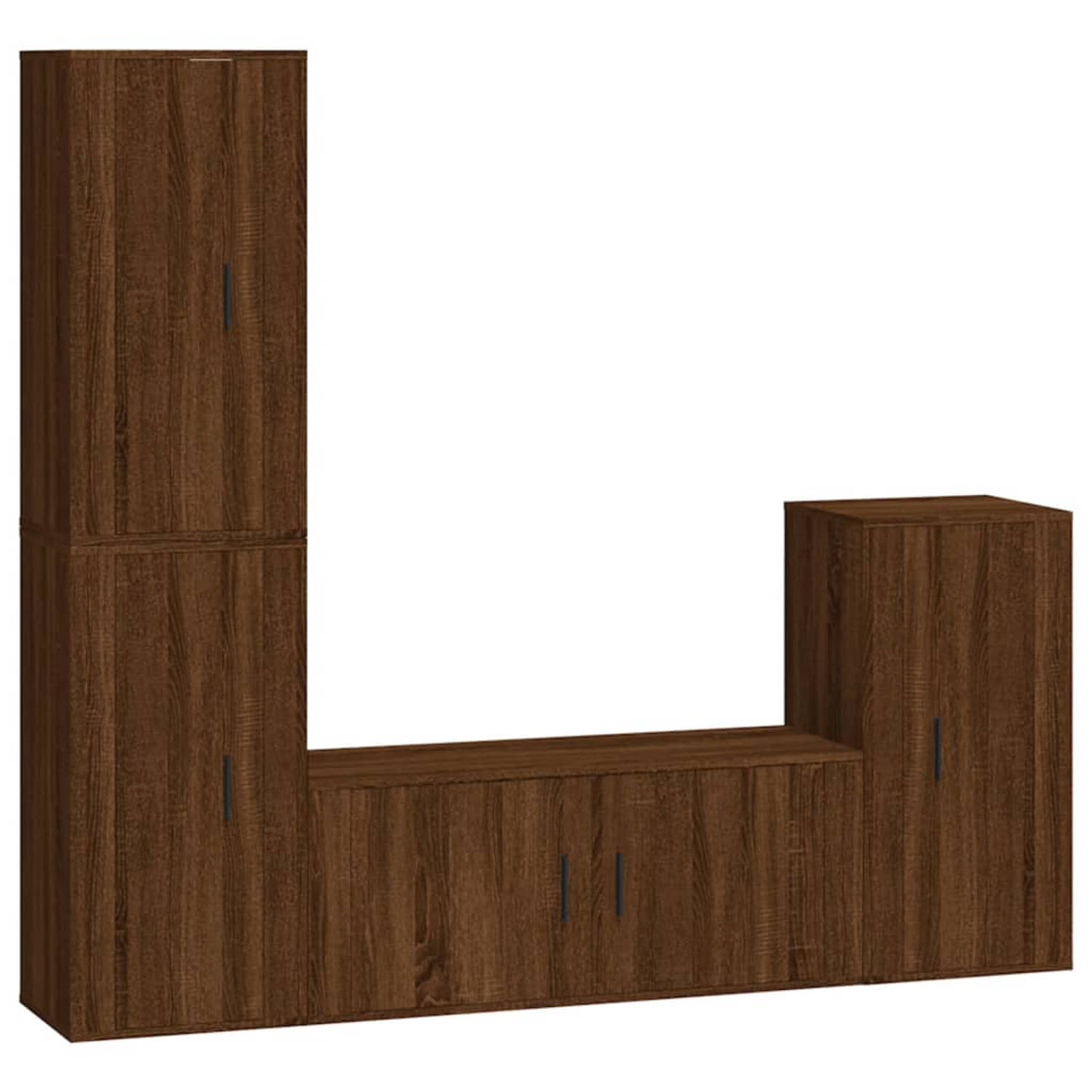 The Living Store Televisiekastenset TV-meubel- 100x34.5x40 cm - TV-meubel (3x)- 40x34.5x80 cm - Bruineiken - Hoogwaardig houten materiaal