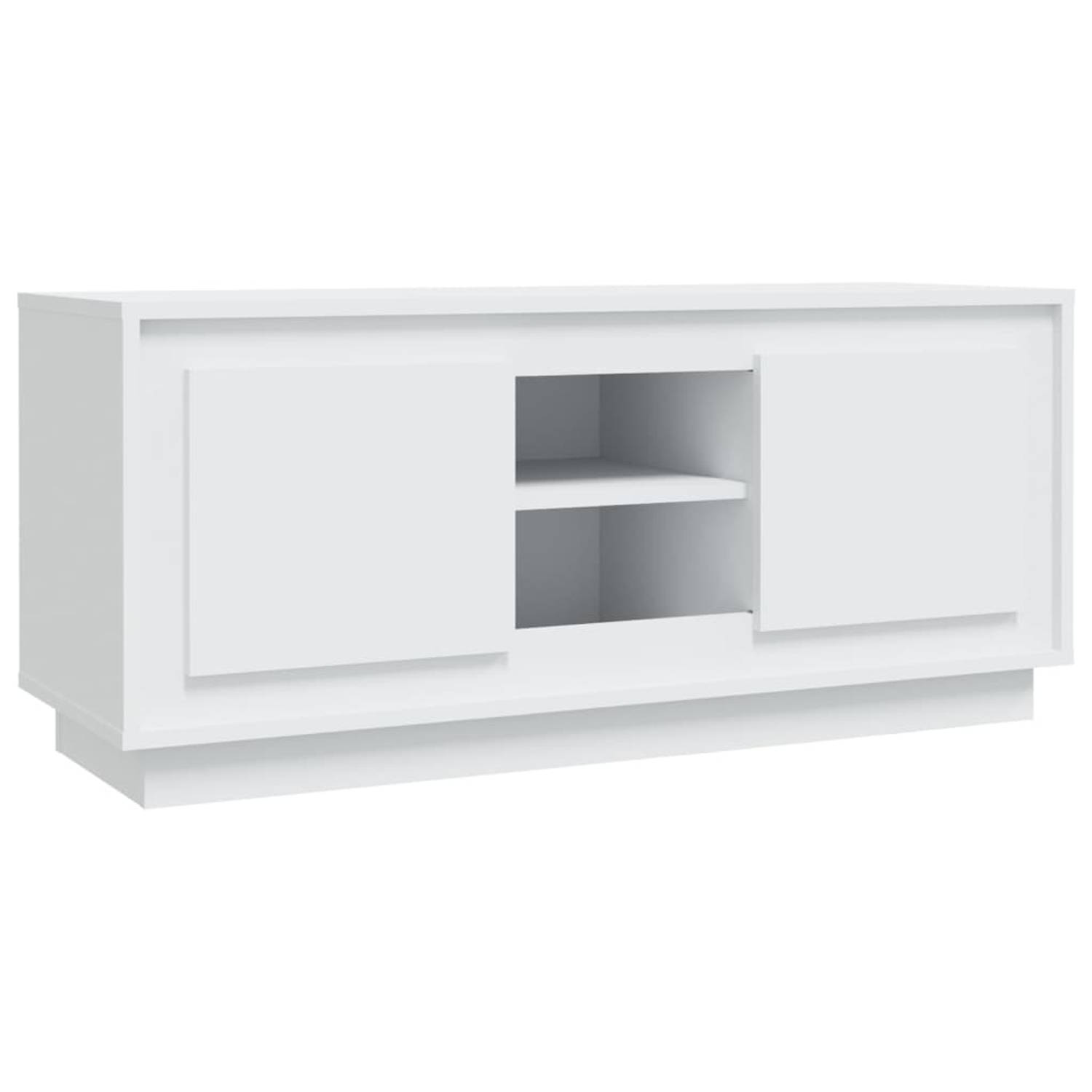 The Living Store TV-meubel - Trendy - Praktisch - Opbergruimte- 4 vakken - Stevig blad - Praktische deuren - Handleiding bijgevoegd - Kleur- wit - Materiaal- bewerkt hout - Afmetin
