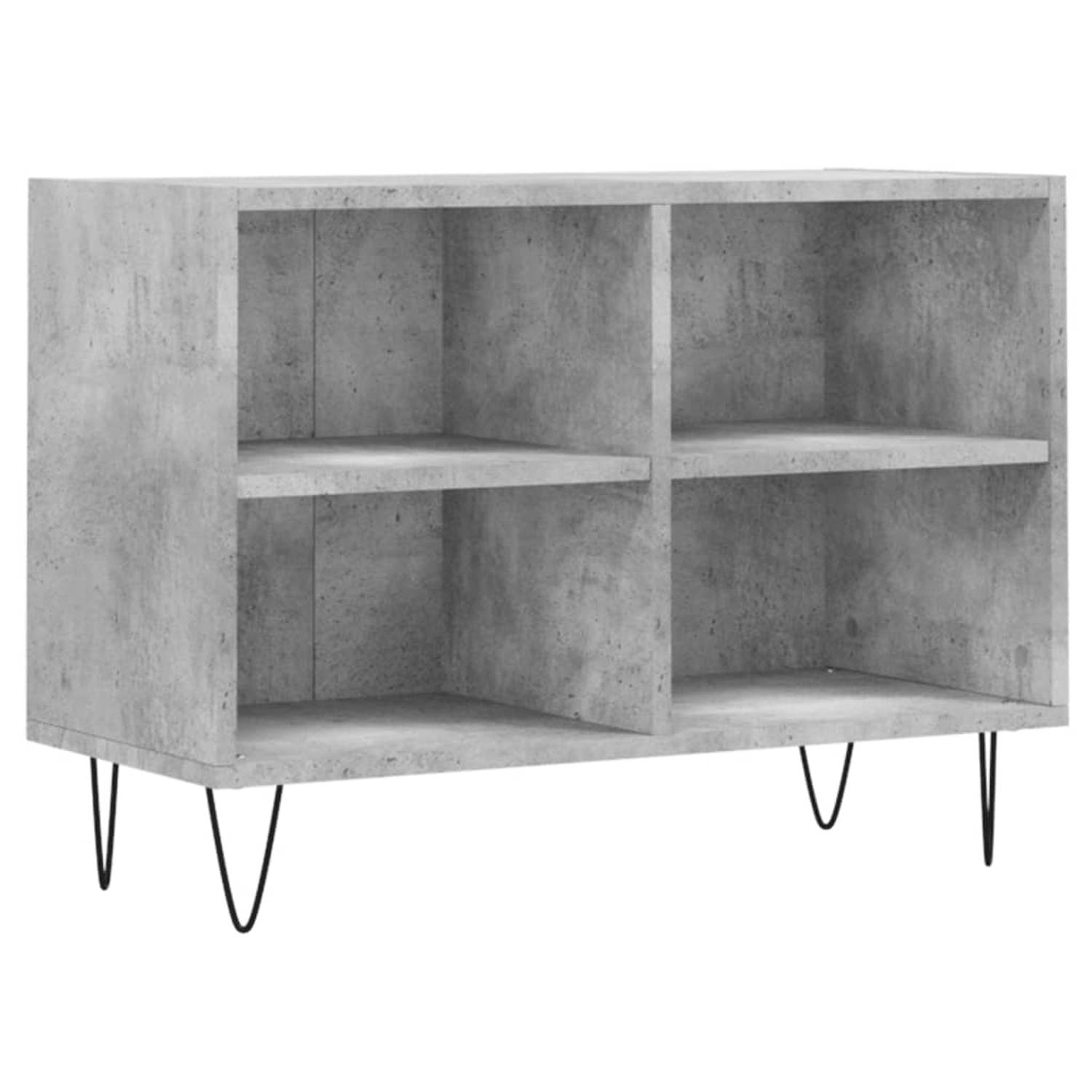 The Living Store TV-meubel Betongrijs - Bewerkt hout en ijzer - 69.5 x 30 x 50 cm - Stevig materiaal - voldoende opbergruimte - stabiel tafelblad - ijzeren poten