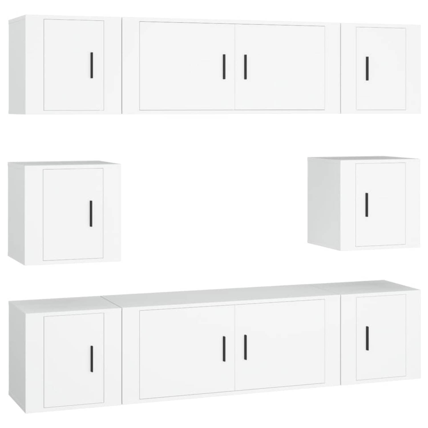 The Living Store Televisiekastenset - klassiek - wit - 2 x tv-meubel- 100 x 34.5 x 40 cm - 6 x tv-meubel- 40 x 34.5 x 40 cm