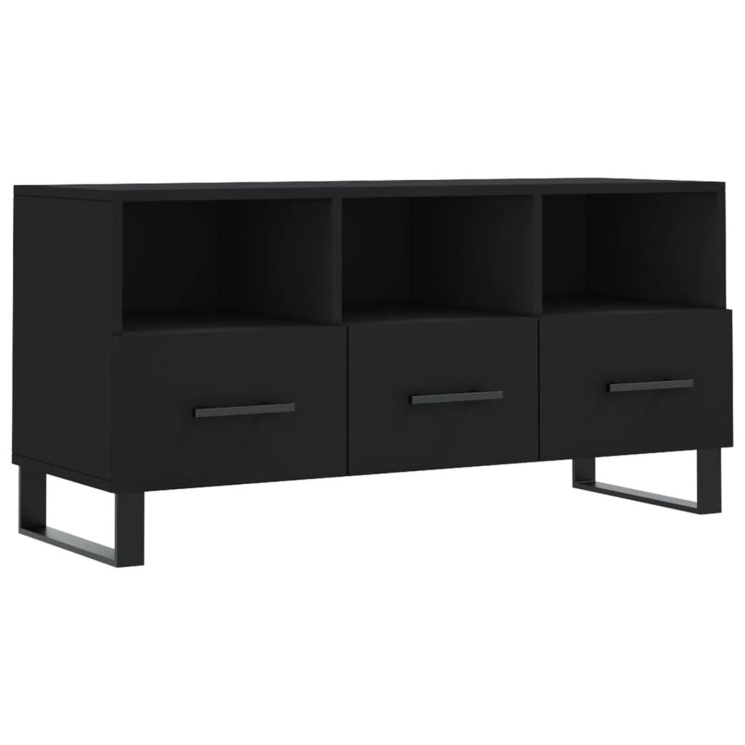 The Living Store Tv-meubel - Trendy en praktisch - Televisiekast - Afmetingen- 102 x 36 x 50 cm - Kleur- Zwart - Materiaal- Bewerkt hout en ijzer