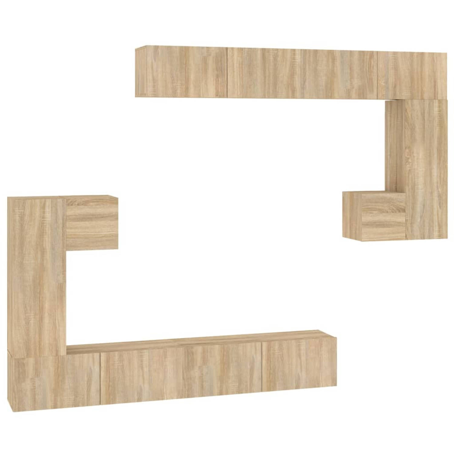 The Living Store TV meubel Sonoma eiken Set van 2 (S) 2 (M) en 4 (L) Bewerkt hout Afmetingen- 30.5 x