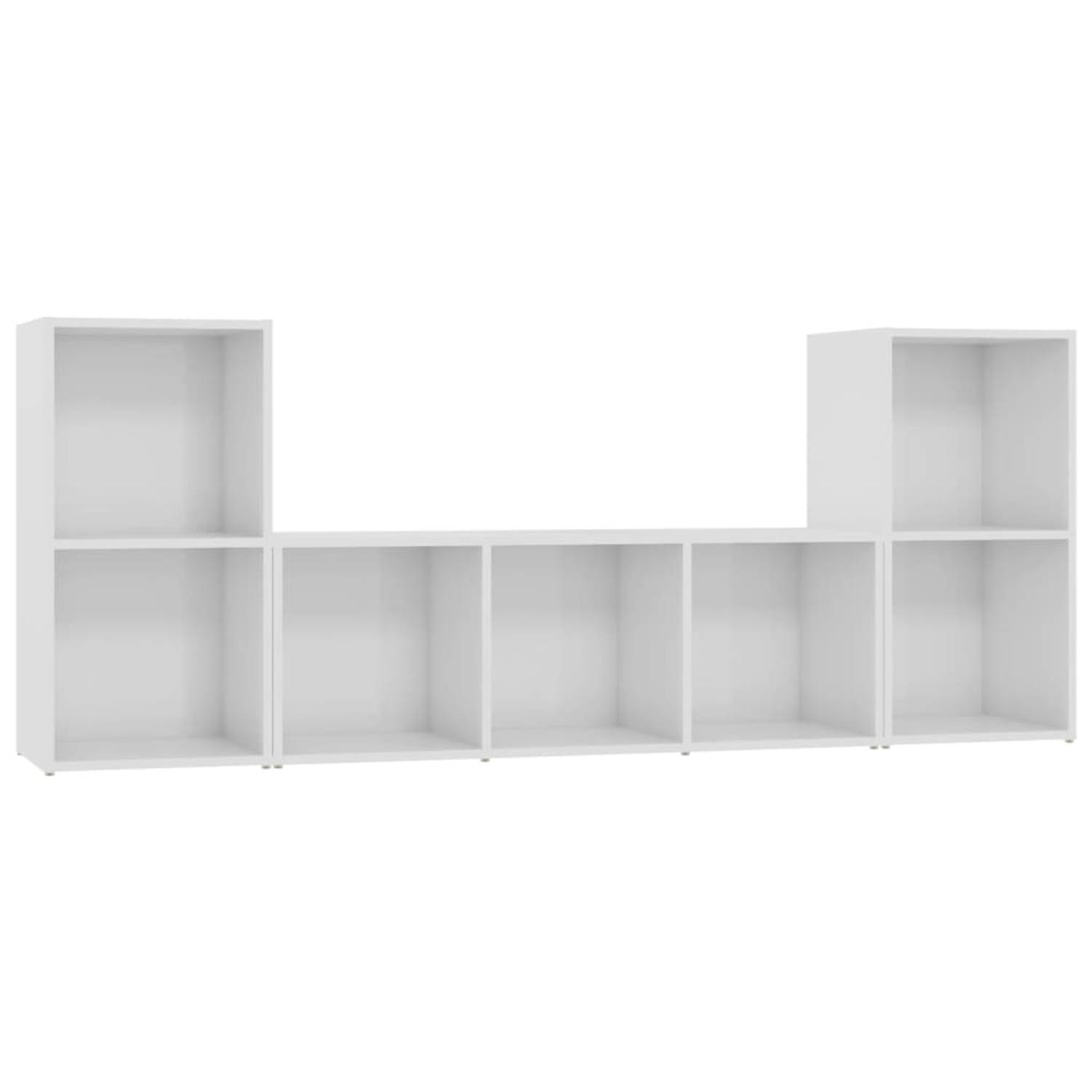 The Living Store Televisiekastenset Classico - TV-meubels hoogglans wit - 72 x 35 x 36.5 cm - 107 x 35 x 37 cm - Spaanplaat