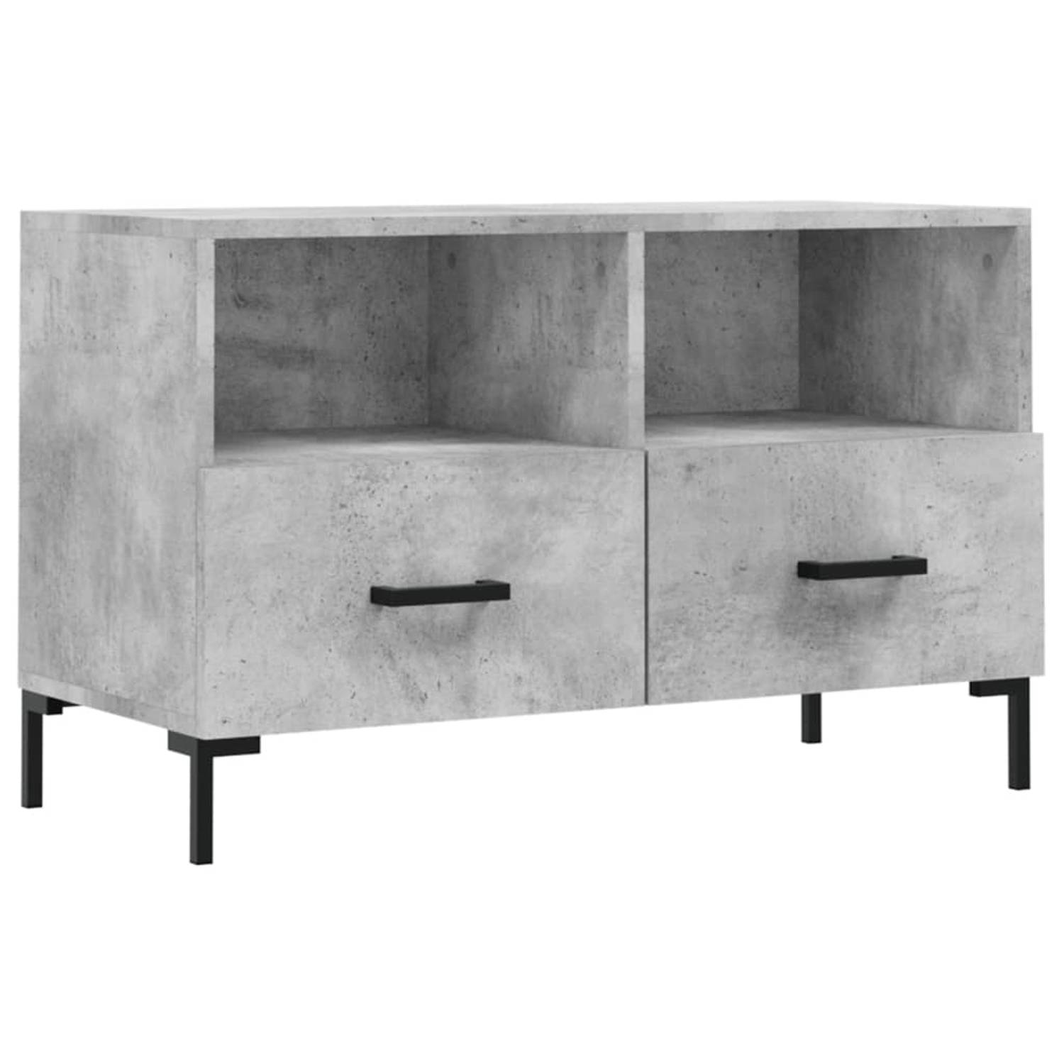 The Living Store TV-meubel Betongrijs 80 x 36 x 50 cm - Stevig houten ontwerp - 2 vakken en 2 lades - Kalme stijl met ijzeren poten